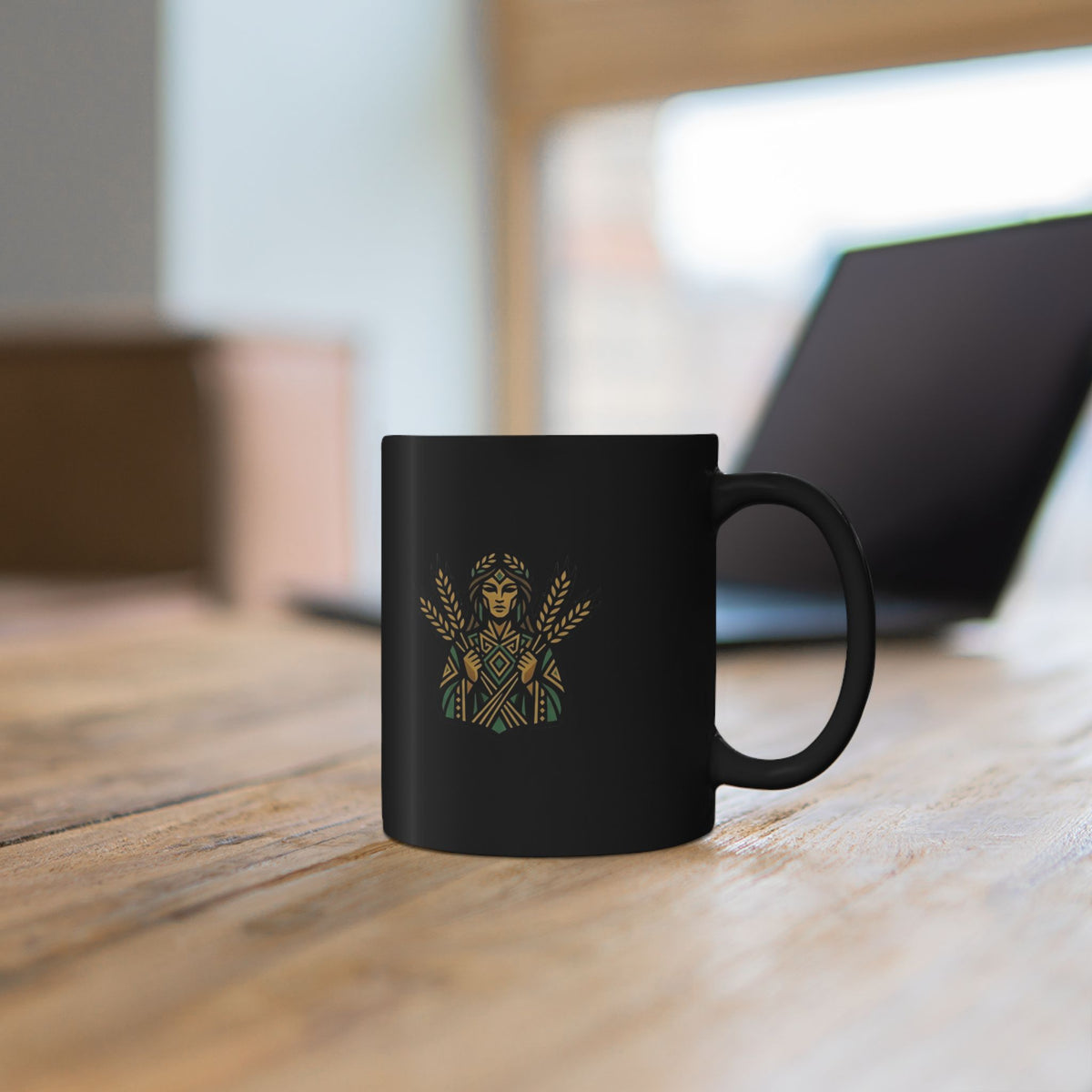 Virgo Zodiac Mug Harvest Goddess Black Mug — Rustic Wheat Emblem Coffee Cup