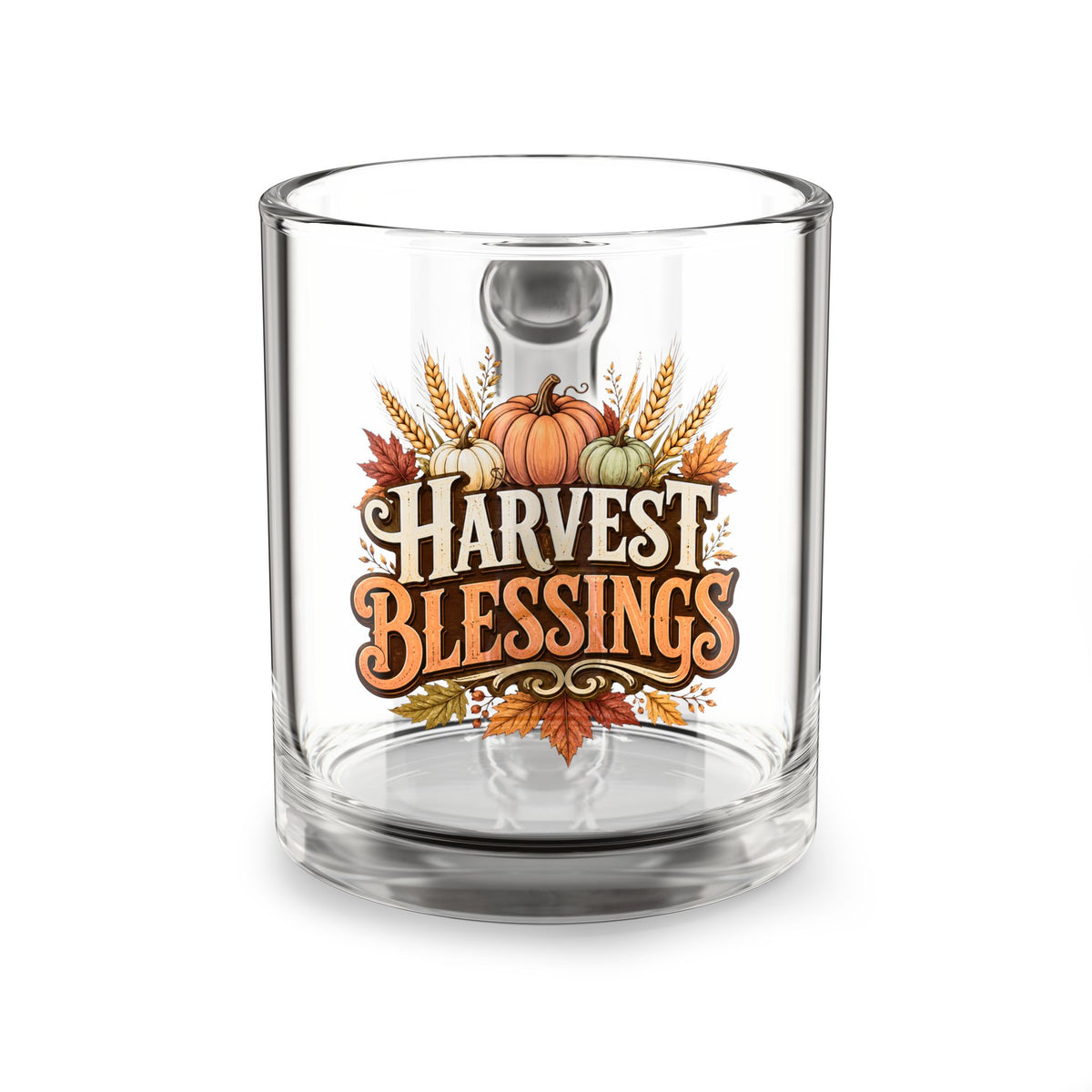 Harvest Blessings Glass Mug — 10oz Thanksgiving Pumpkin Fall Coffee Cup