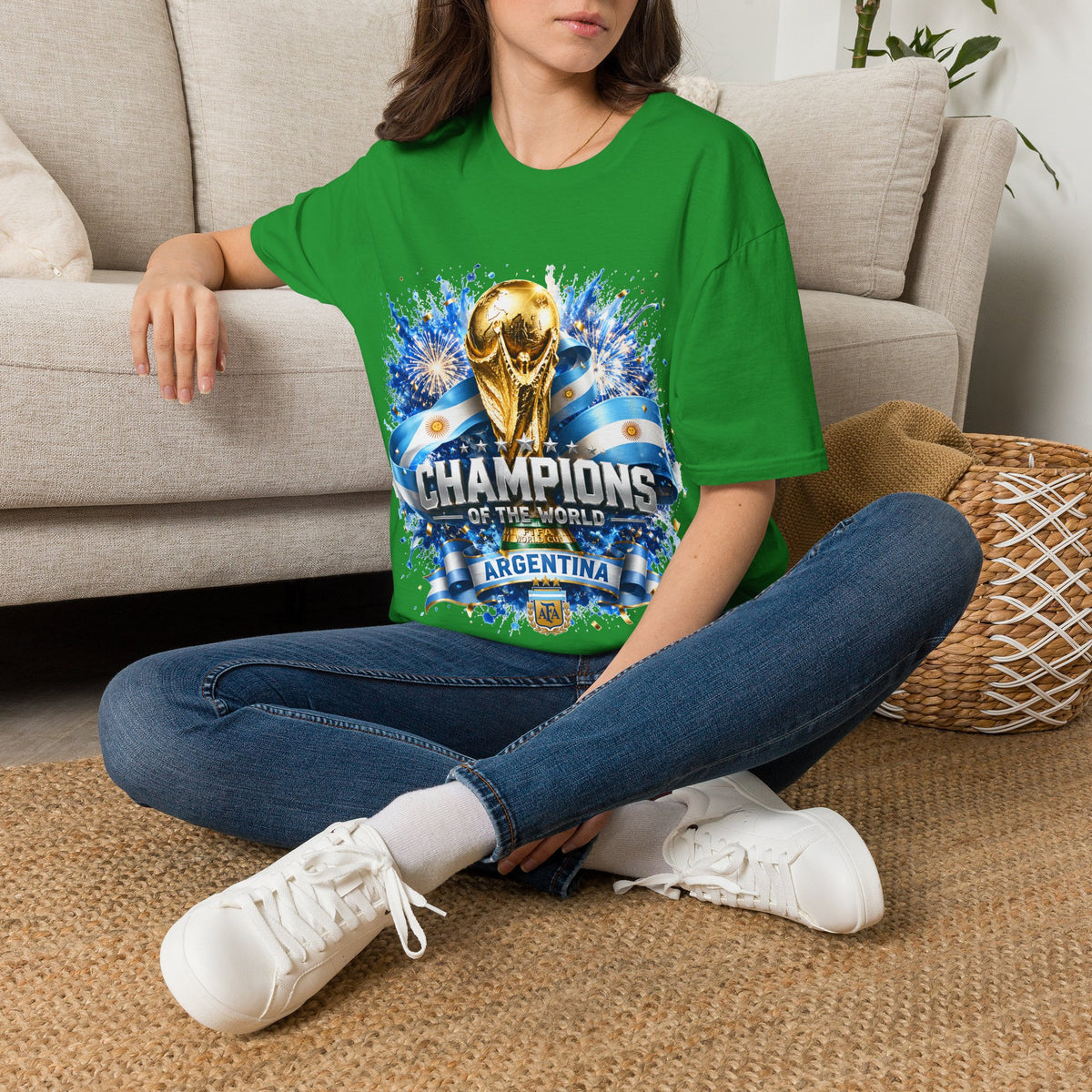 Argentina World Cup Champions T-Shirt — Gold Trophy Celebration Tee