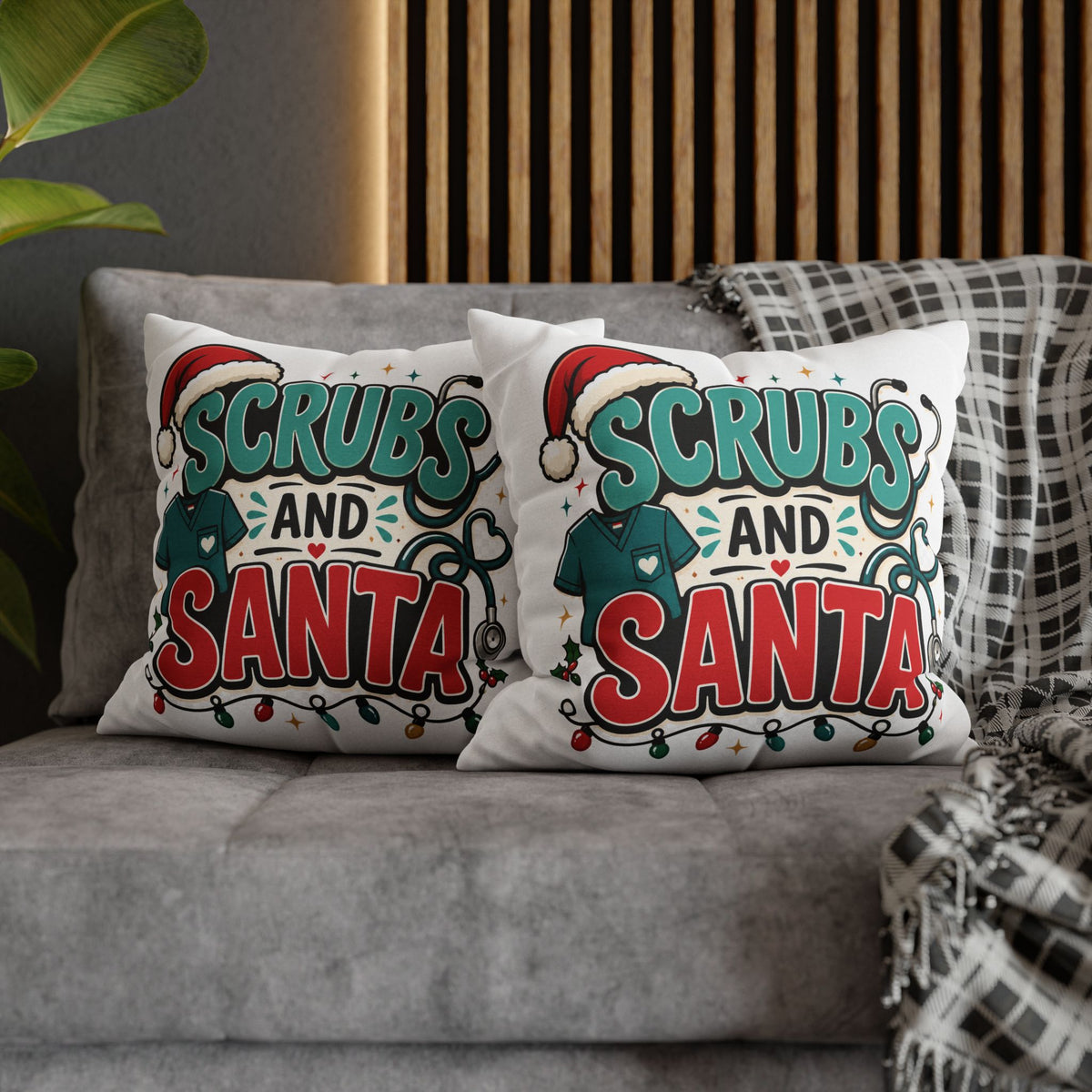 Scrubs and Santa Holiday Pillowcase Modern Day Christmas  — Christmas Nurse Decorative Throw Pillow Cover