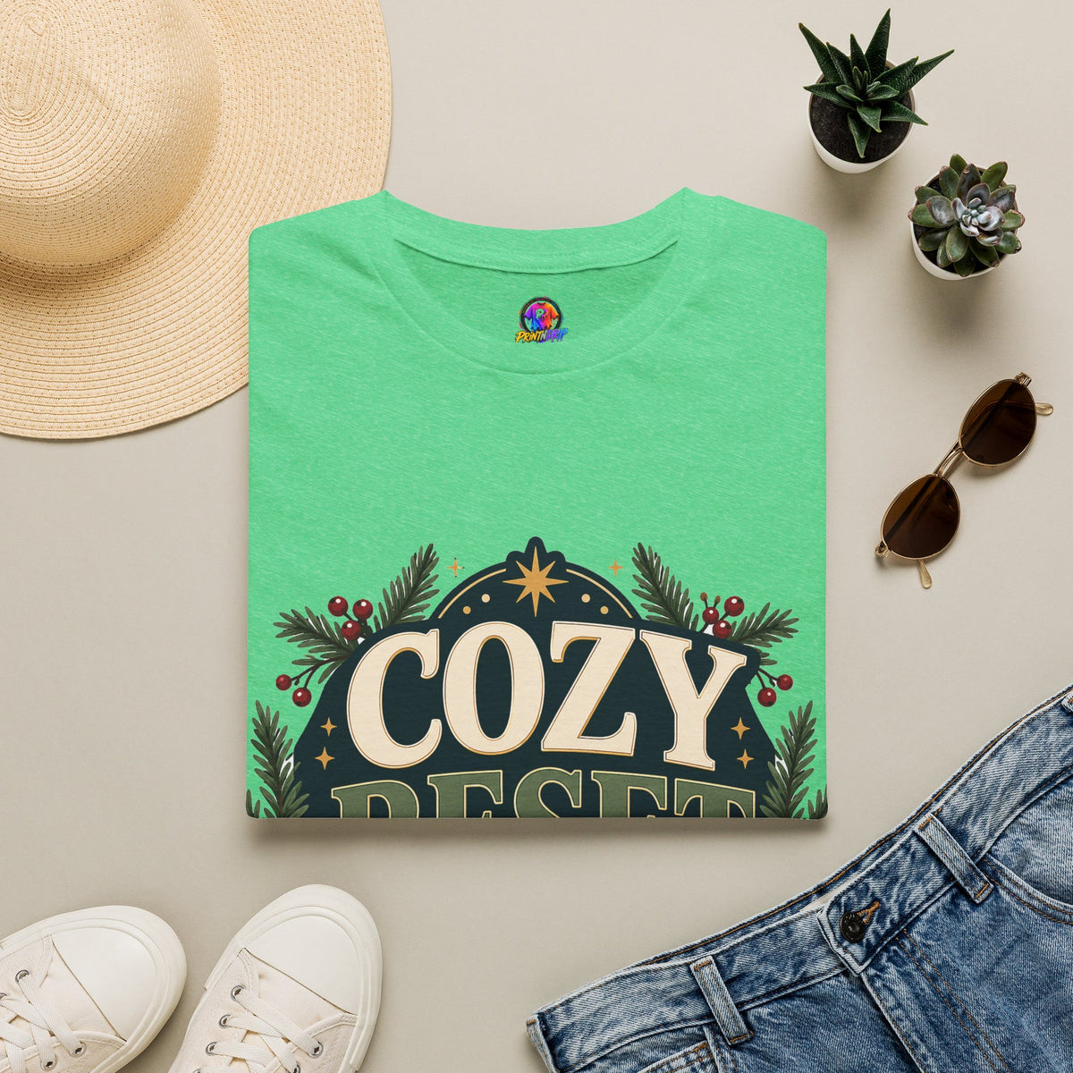 Cozy Reset Season T‑Shirt — Holiday Cozy Cabin Graphic Tee
