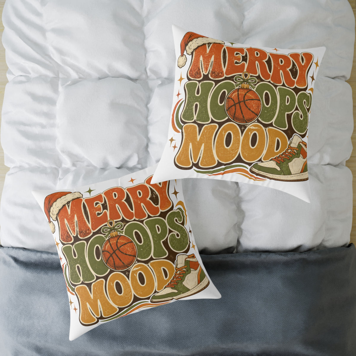 Merry Hoops Mood Modern Day Christmas Square Poly Canvas Pillow