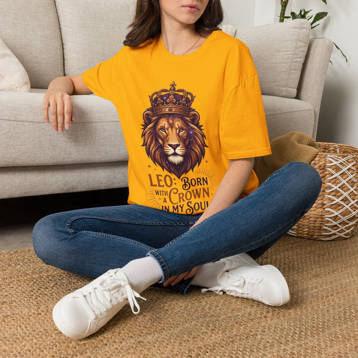 Leo Zodiac Lion T-Shirt — "Born with a Crown in My Soul" Zodiac Graphic Tee
