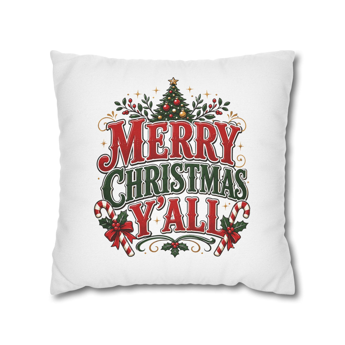 Christmas Square Pillowcase — Merry Christmas Y'all Holiday Decorative Pillow
