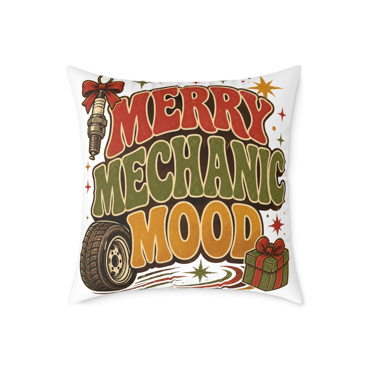 Modern Day Christmas Merry Mechanic Mood Pillow - Christmas Car Mechanic Holiday Throw Pillow