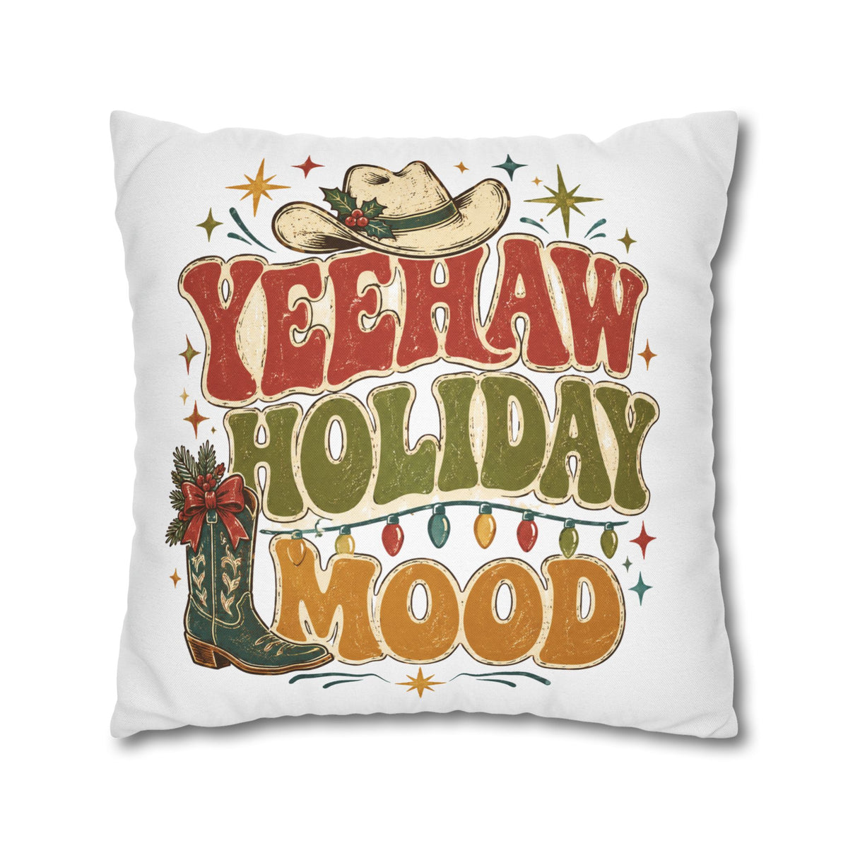 Christmas Yeehaw Holiday Mood Pillowcase — Western Christmas Decorative Throw Pillow Cover