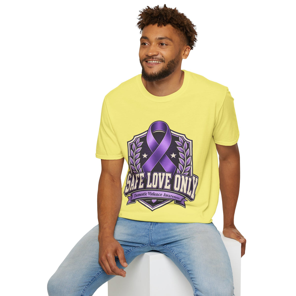 Domestic Violence Awareness T-Shirt — "Safe Love Only" Purple Ribbon Tee
