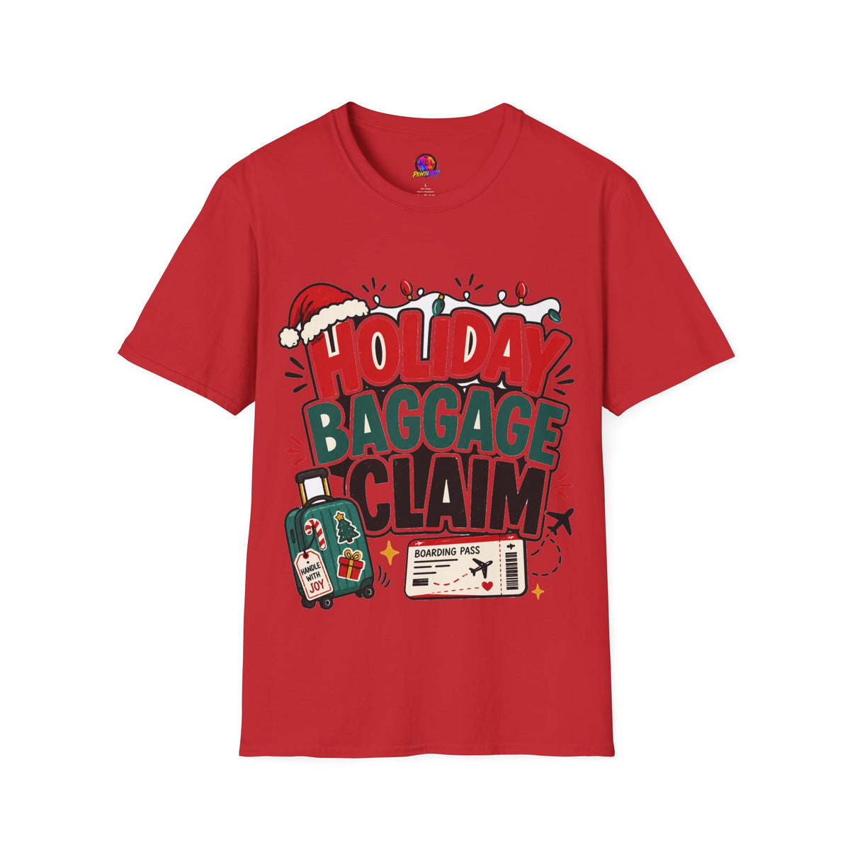 Holiday Baggage Claim T-Shirt — Funny Christmas Vacation Tee with Santa Hat & Lights
