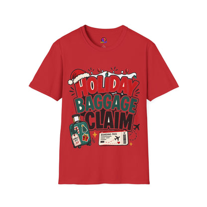 Holiday Baggage Claim T-Shirt — Funny Christmas Vacation Tee with Santa Hat & Lights