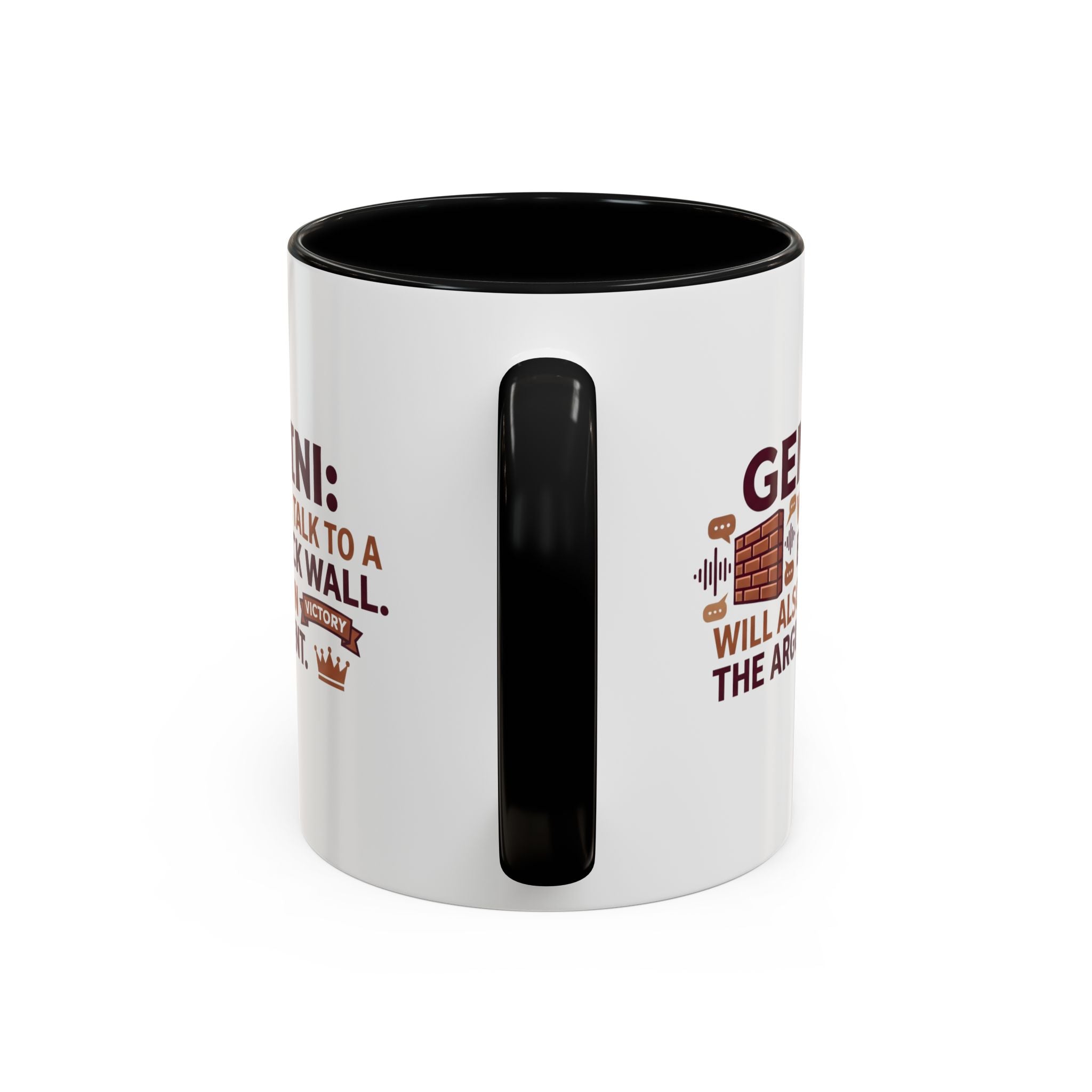 Gemini Coffee Mug — “Gemini: Will Talk to a Brick Wall, Will Also Win the Argument” Accent Mug