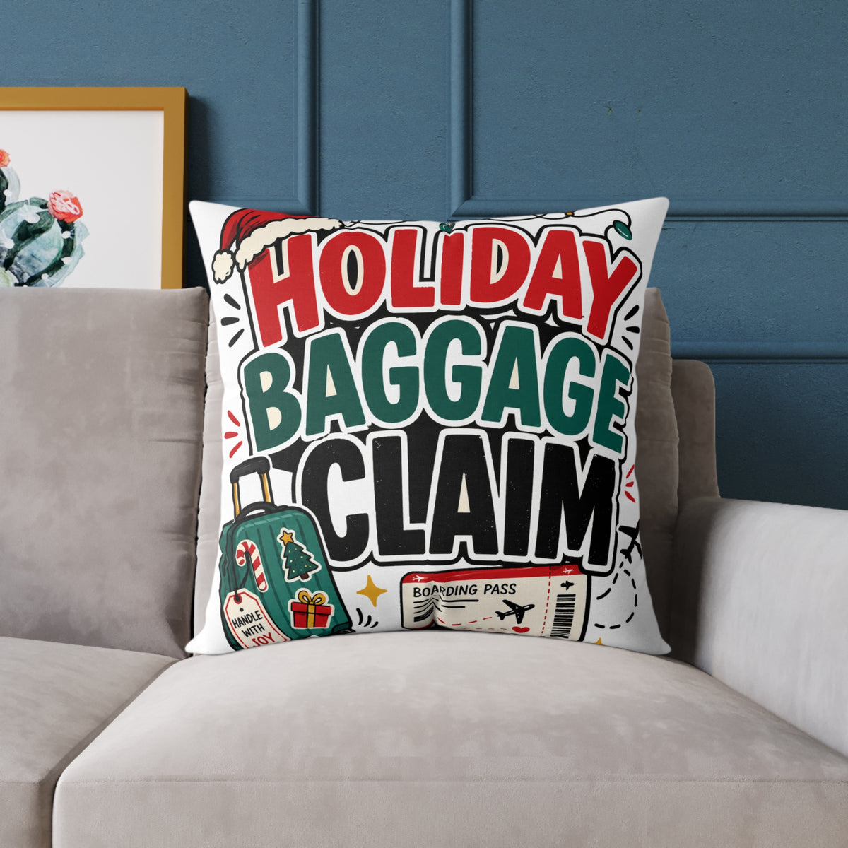 Modern Day Christmas Holiday Baggage Claim Square Poly Canvas Pillow