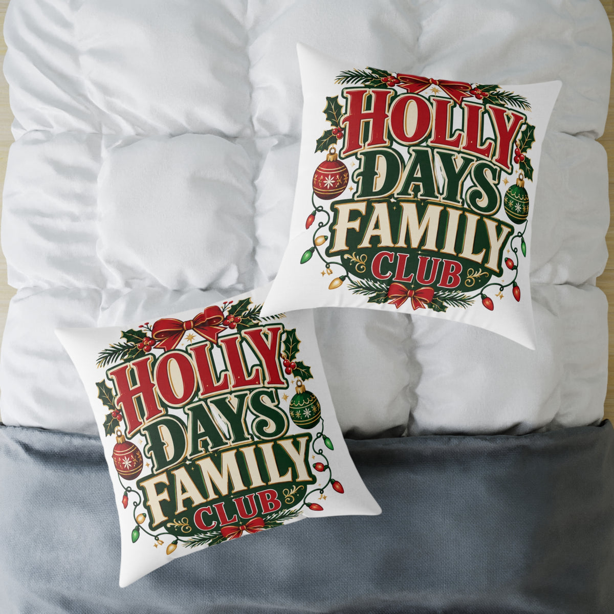 Holly Days Family Club Christmas Throw Pillow