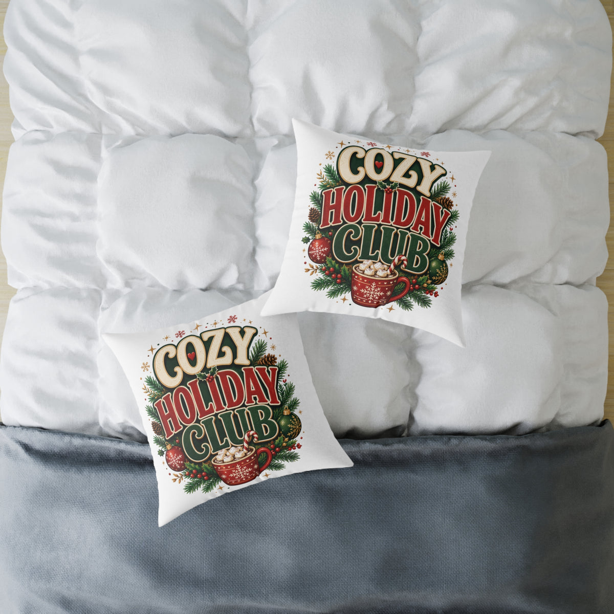 Christmas Cozy Holiday Club Throw Pillow – Festive Christmas Cocoa Decorative Cushion