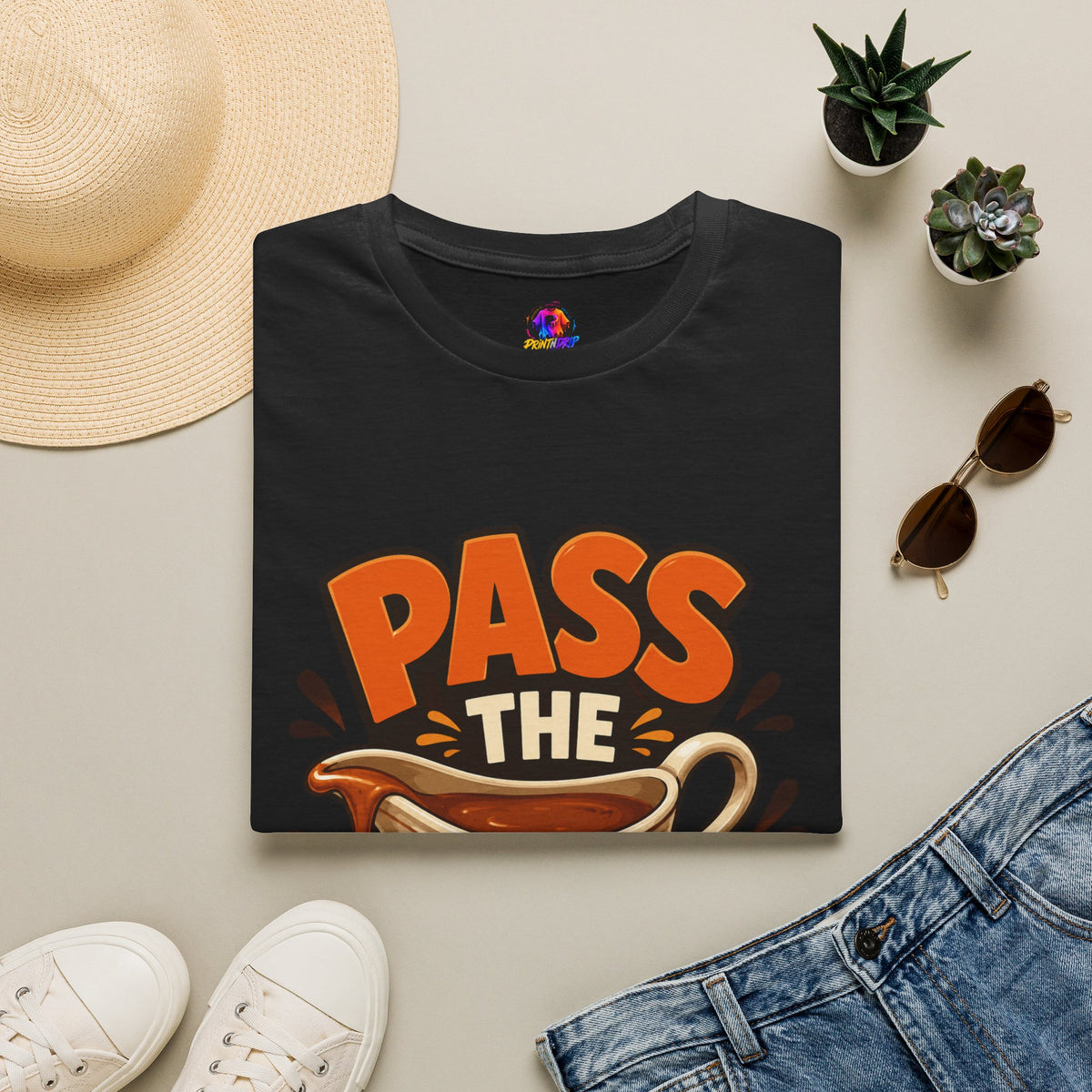 Thanksgiving T-Shirt Pass the Gravy T-Shirt — Funny Thanksgiving Turkey Dinner Tee