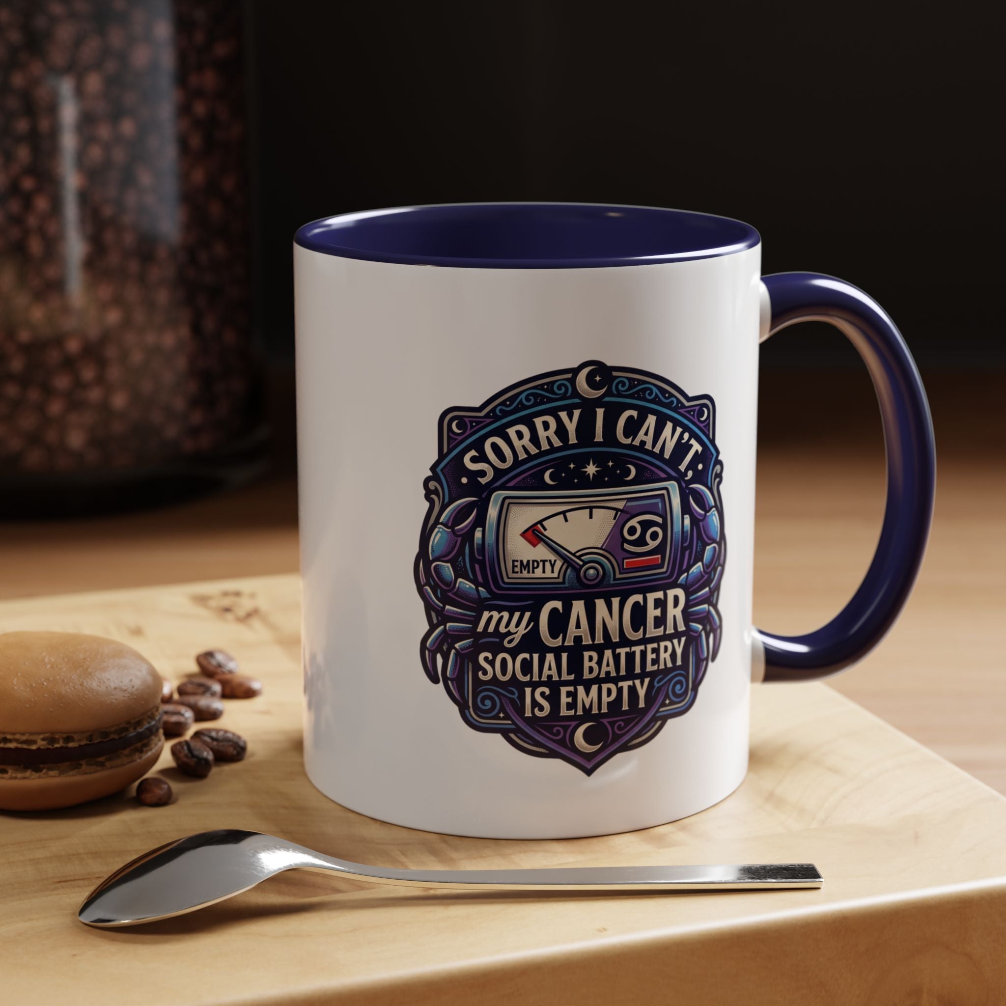 Accent Coffee Mug — “Sorry I Can’t My Cancer Social Battery Is Empty” Support Awareness Mug