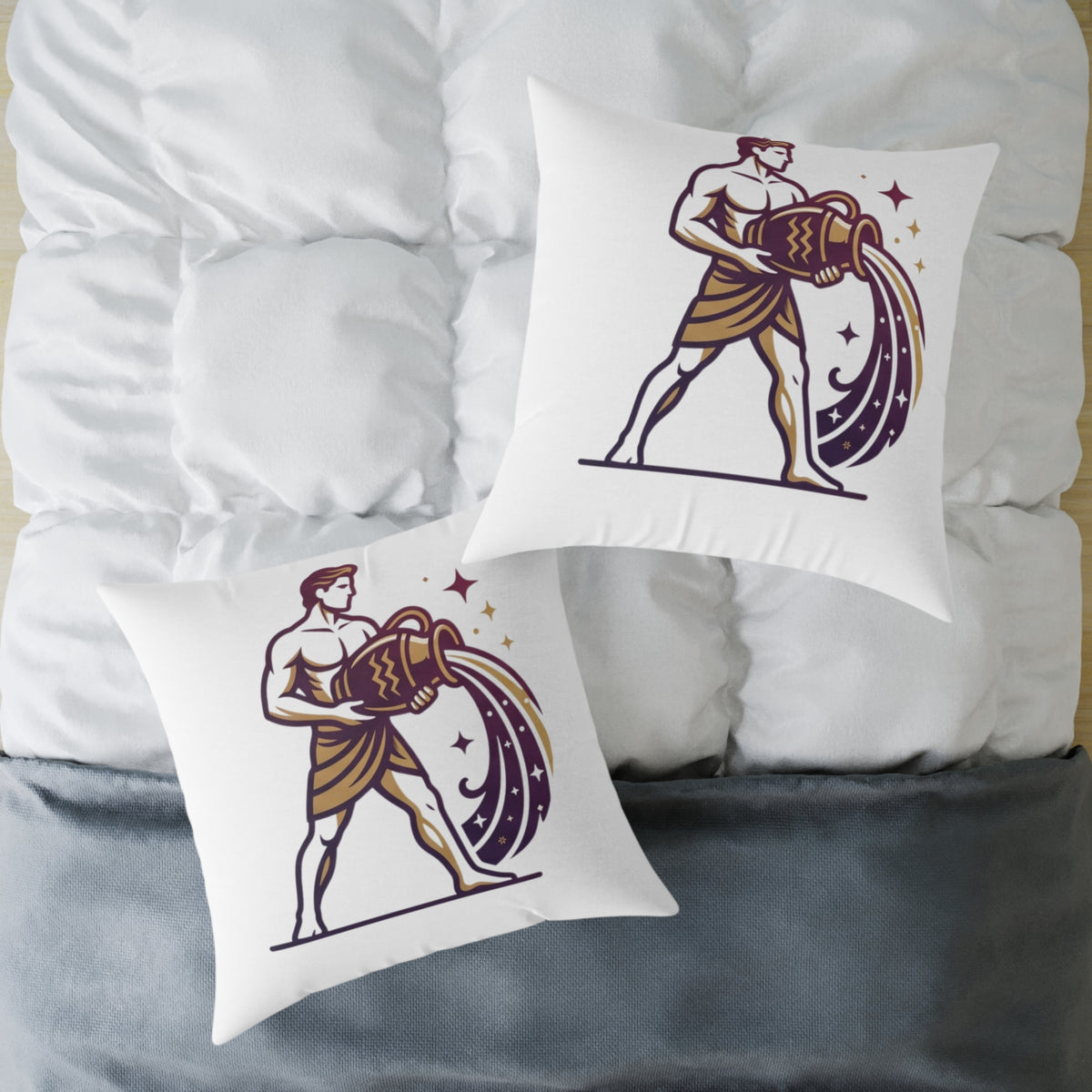 Aquarius Zodiac Pillow — Water Bearer Horoscope Accent Cushion