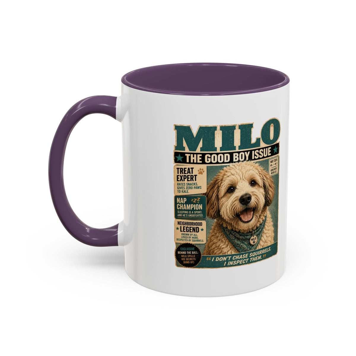 Milo Bailey Dog Dad Mom Milo 'The Good Boy Issue' Accent Coffee Mug – Cute Dog Magazine Cover Design