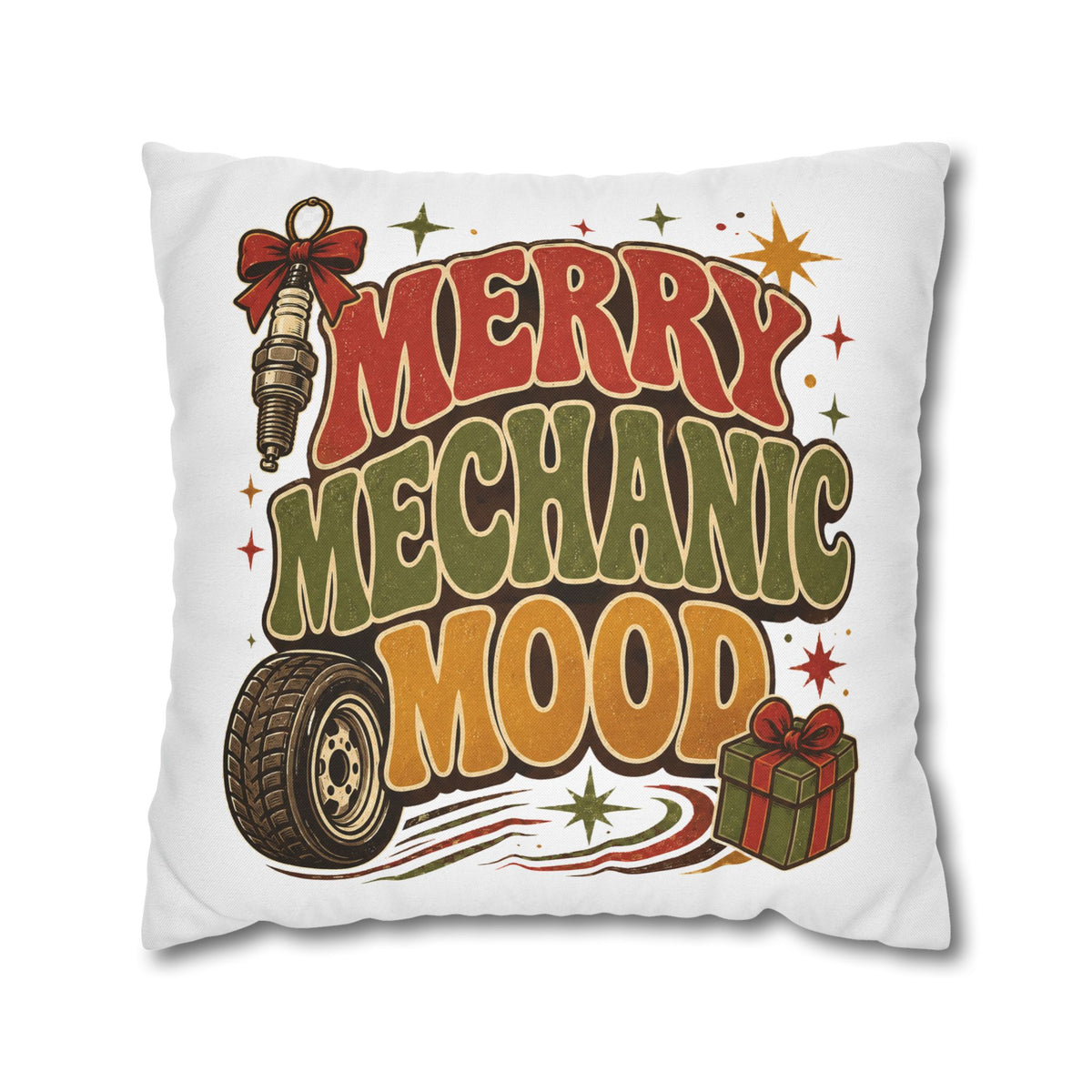 Merry Mechanic Mood Pillowcase Modern Day Christmas  — Festive Automotive Holiday Throw Pillowcase