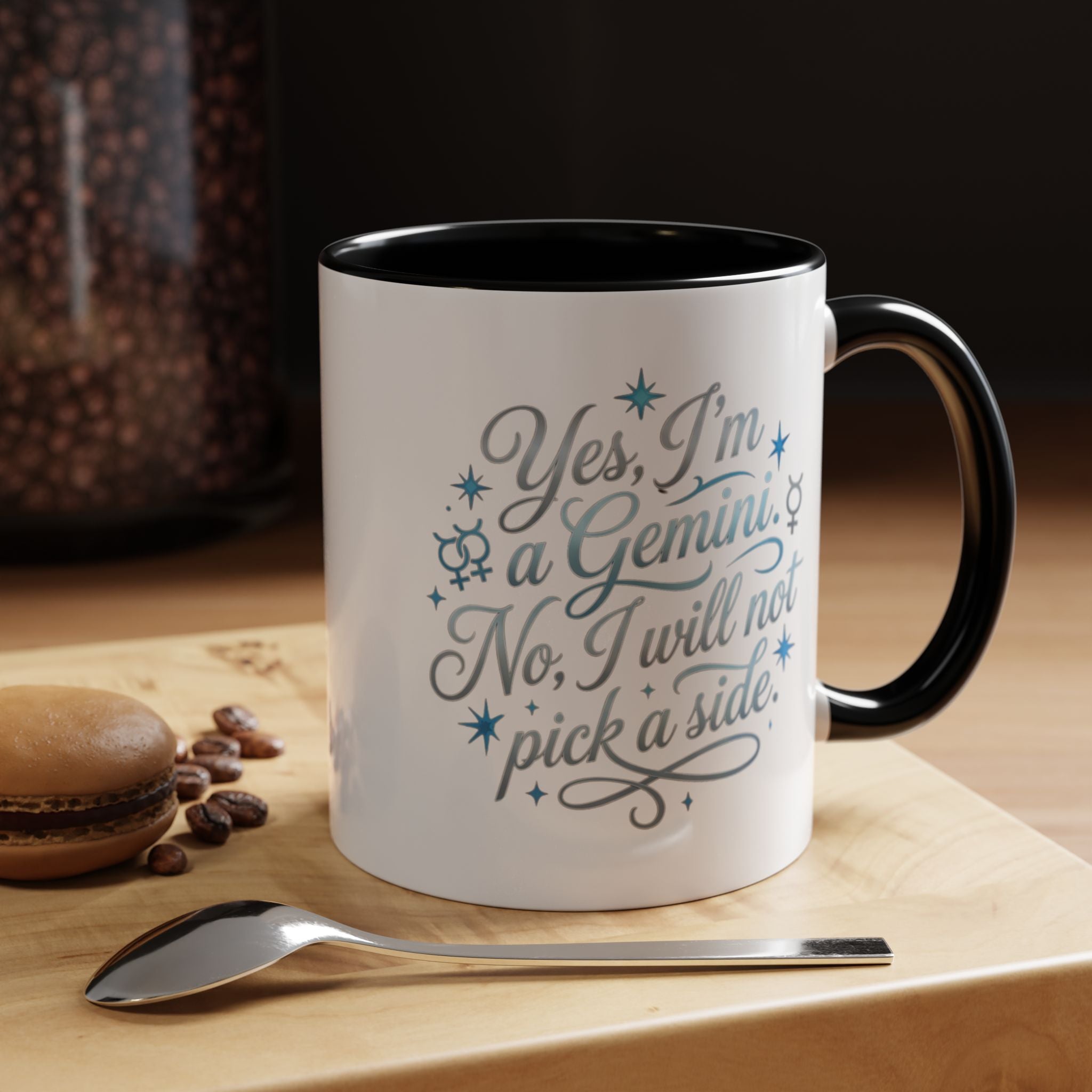 Gemini Zodiac Accent Coffee Mug – “Yes, I’m a Gemini. No, I will not pick a side.” – Astrological Gift