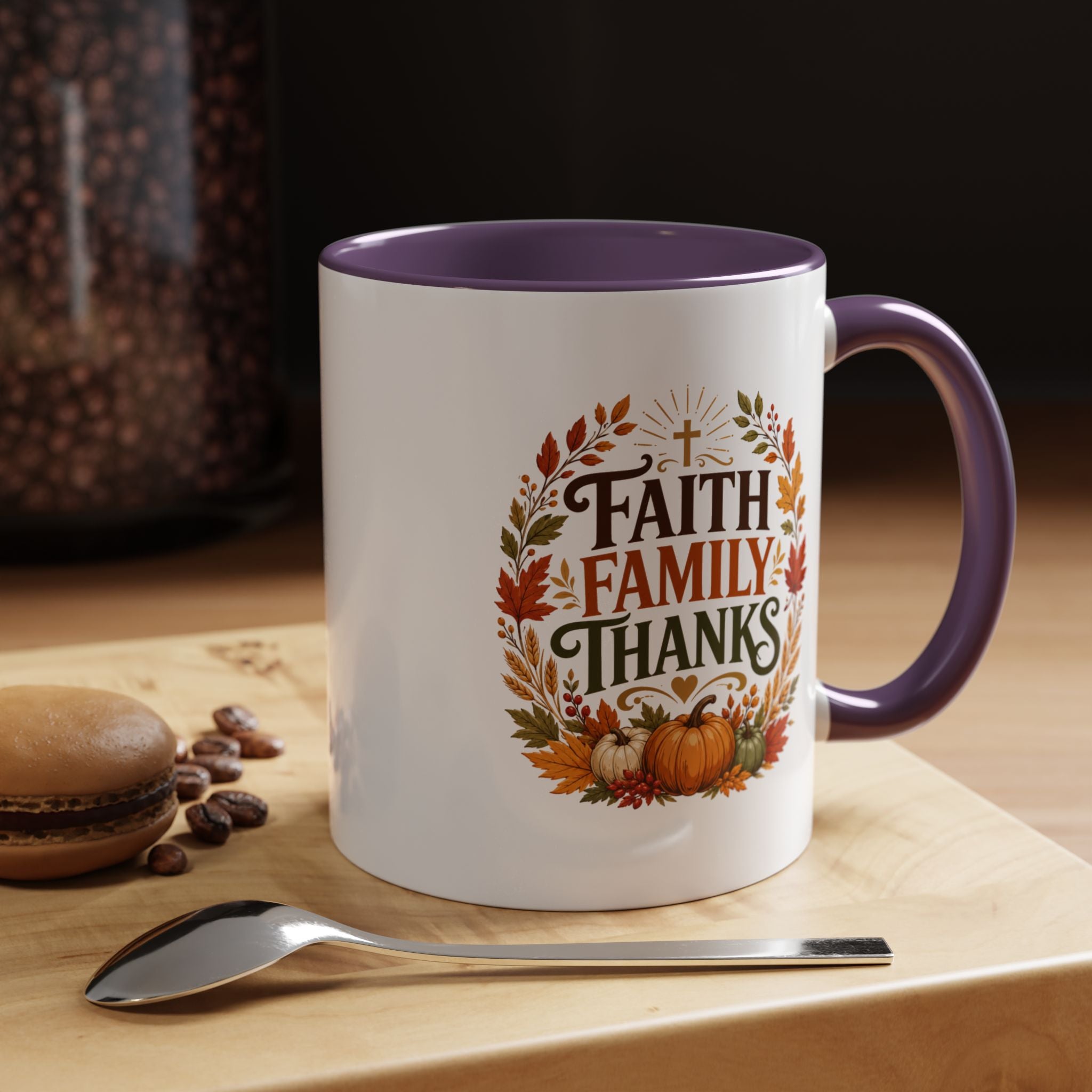 Thanksgiving Mug Faith Family Thanks Accent Coffee Mug — Thanksgiving Pumpkin Fall Leaves