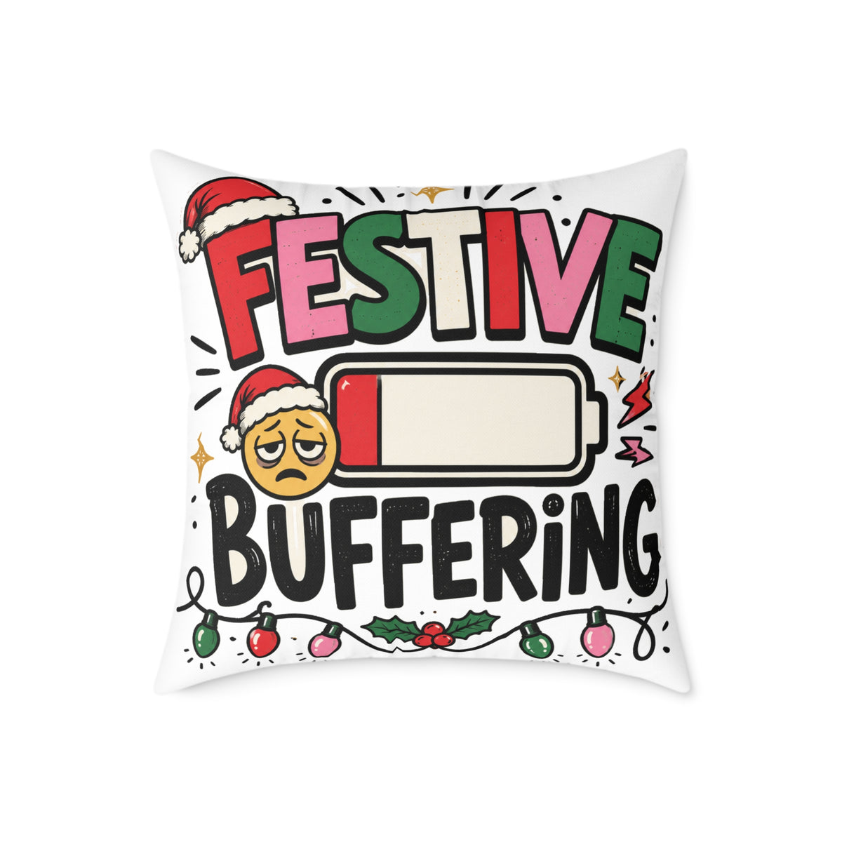 Festive Buffering Modern Day Christmas Square Poly Canvas Pillow