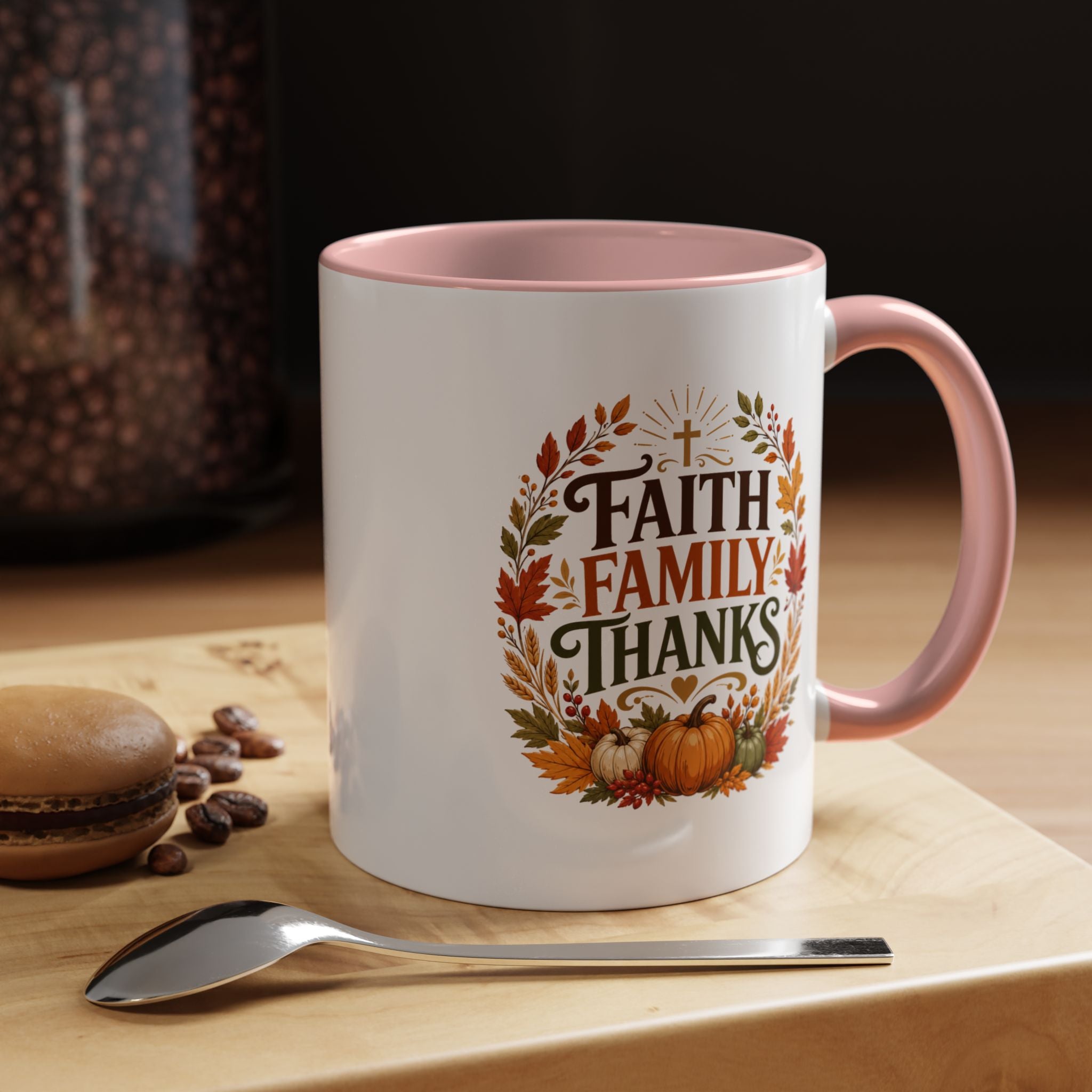 Thanksgiving Mug Faith Family Thanks Accent Coffee Mug — Thanksgiving Pumpkin Fall Leaves