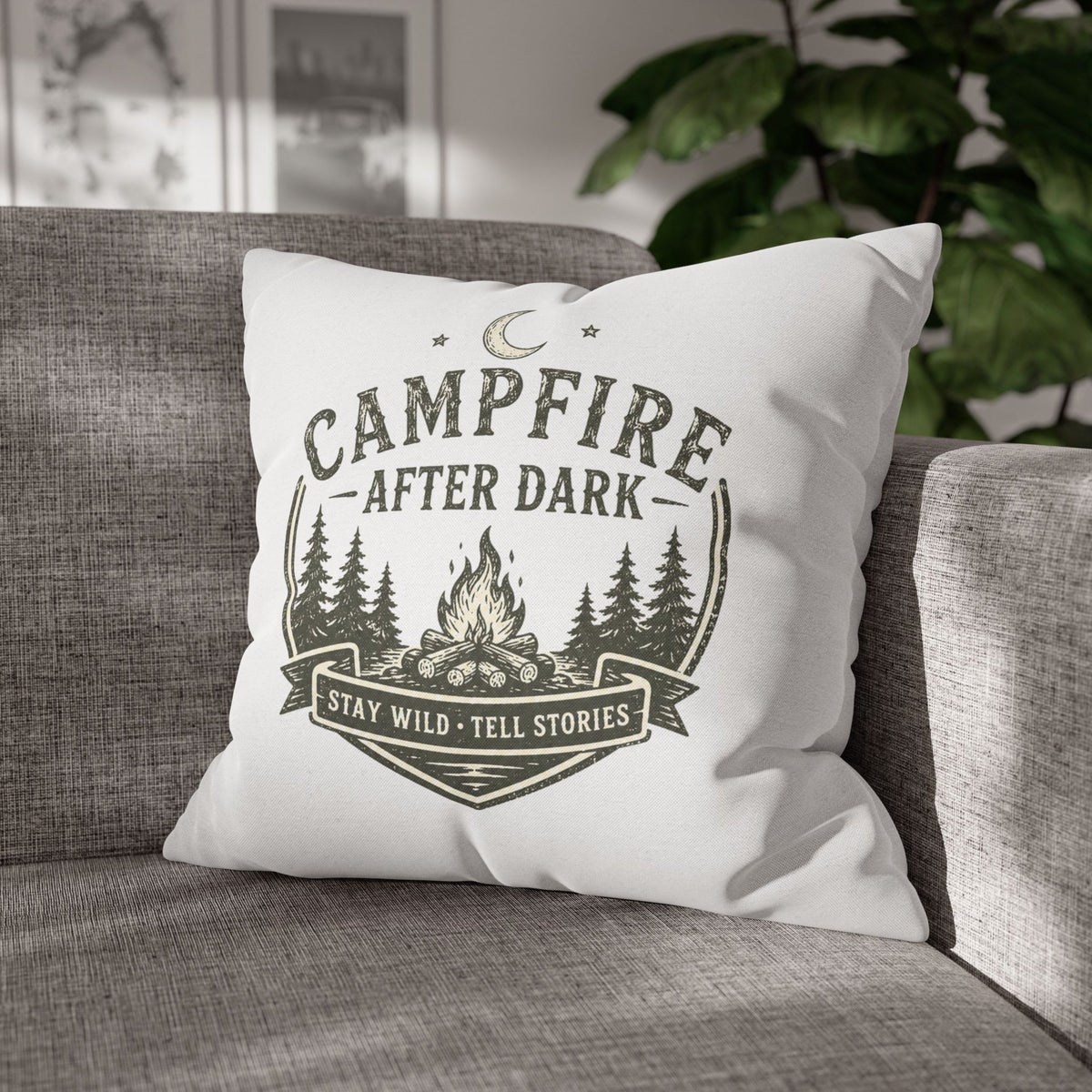 Campfire After Dark Pillowcase Milo Bailey Dog Dad Mom — Rustic Camping Throw Pillow Cover