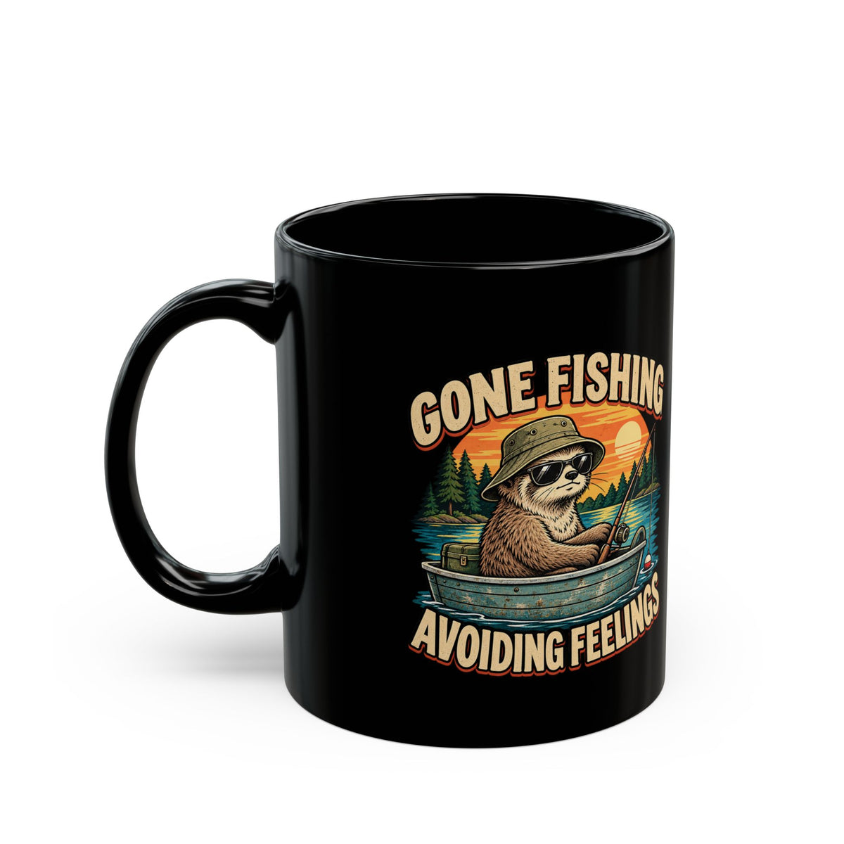 Gone Fishing Avoiding Feelings Mug — Funny Sloth Fishing Coffee Cup