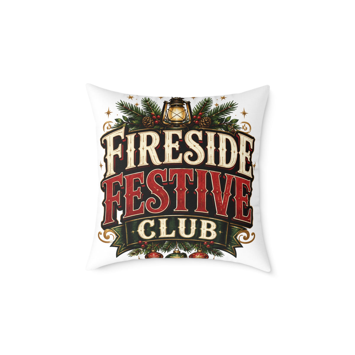 Christmas Fireside Festive Club Pillow — Holiday Christmas Decorative Throw Pillow