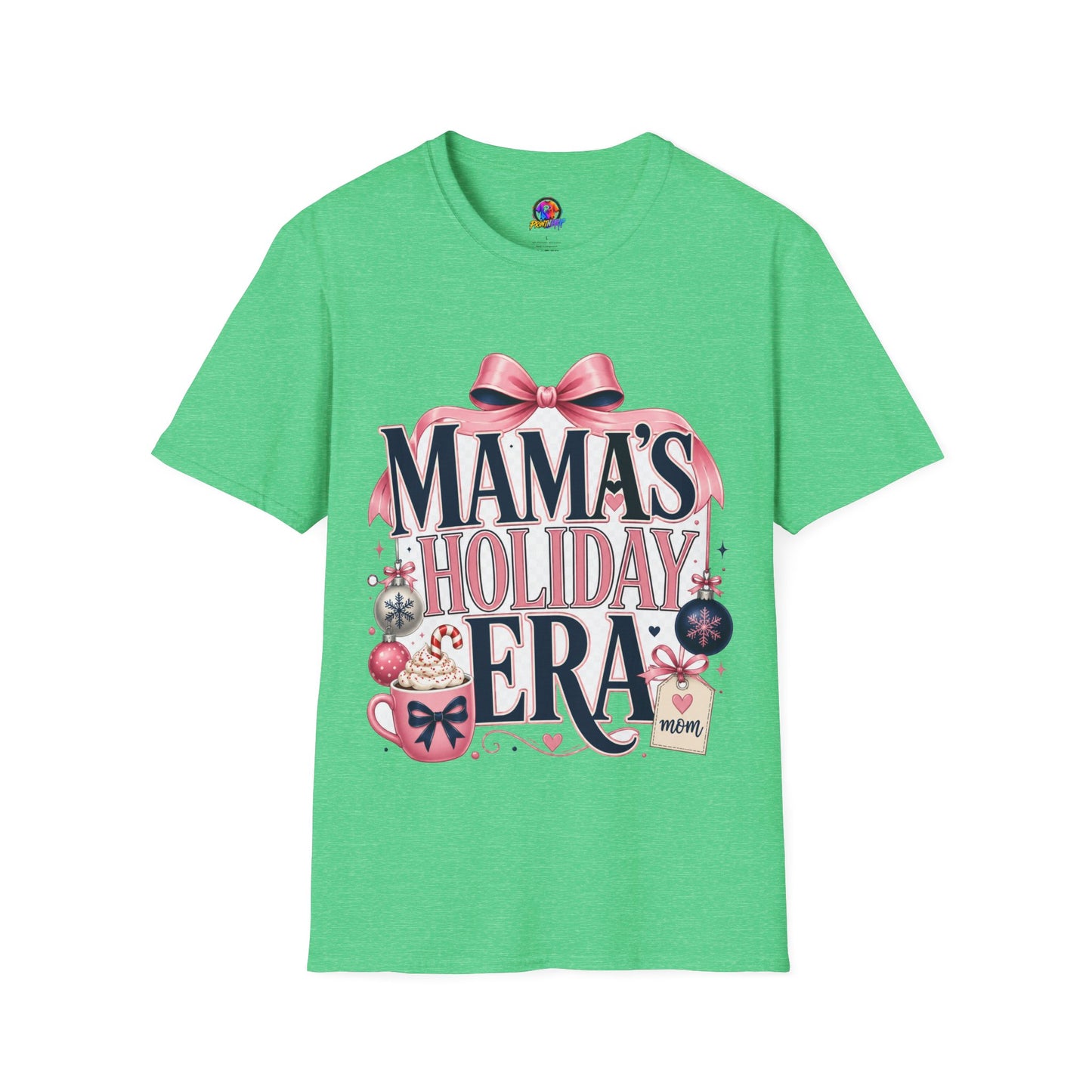 Mama's Holiday Era T-Shirt — Festive Pink Bow Christmas Tee for Moms
