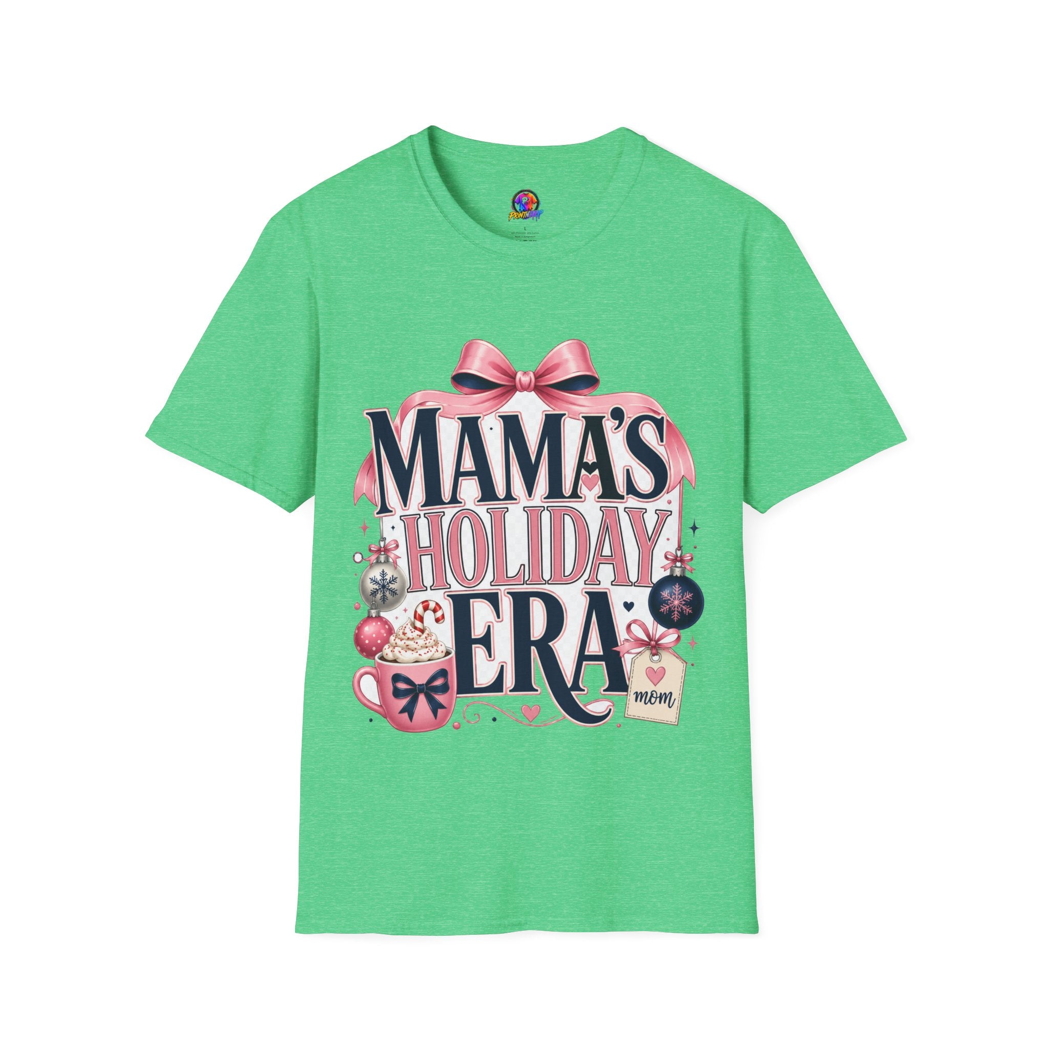 Mama's Holiday Era T-Shirt — Festive Pink Bow Christmas Tee for Moms