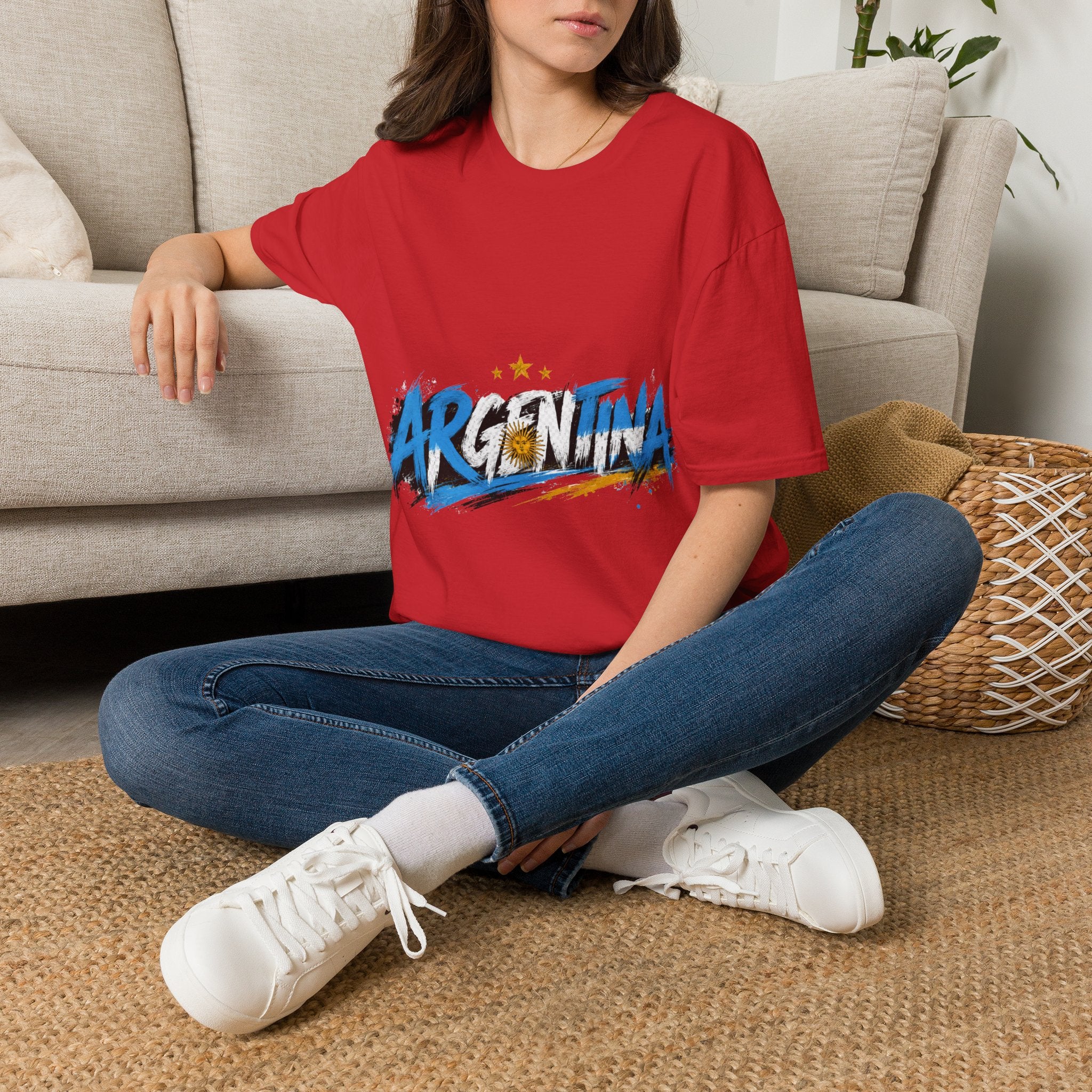 Argentina Graffiti T-Shirt — Soccer Fan Tee with Three Stars & Sun Emblem