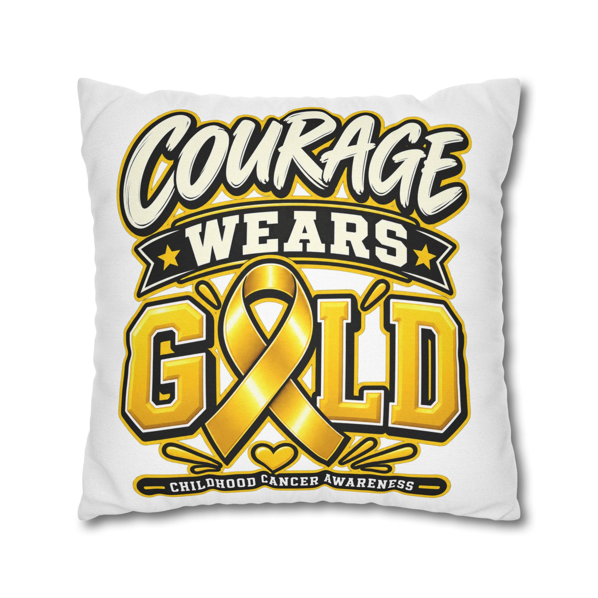 Courage Wears Gold Pillowcase – Childhood Cancer Awareness Cushion Cover
