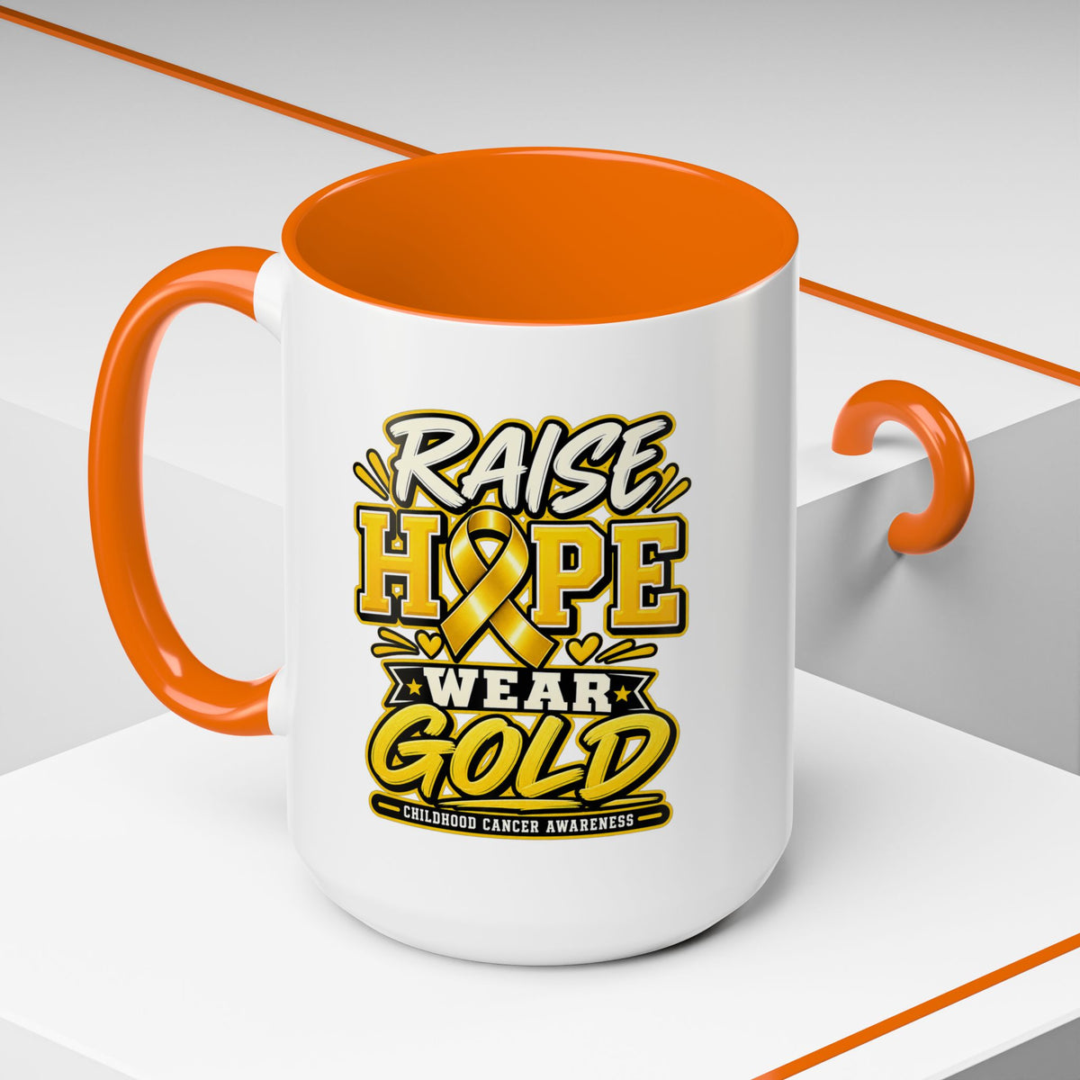 Raise Hope Wear Gold Cancer Awareness Coffee Mug (Accent, 11/15oz)