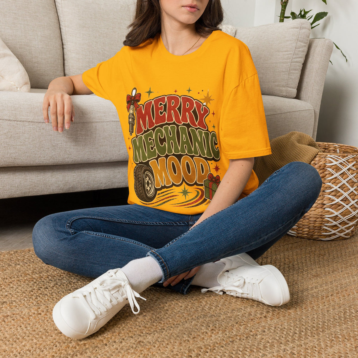 Merry Mechanic Mood T‑Shirt — Retro Holiday Auto Technician Gift