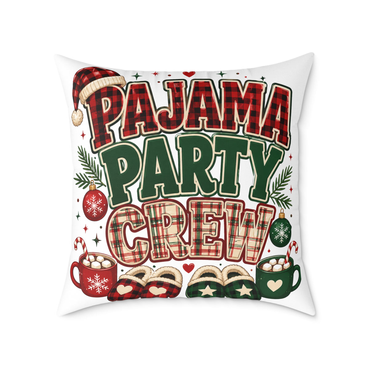 Christmas Pillow — Pajama Party Crew Holiday Decorative Throw Pillow