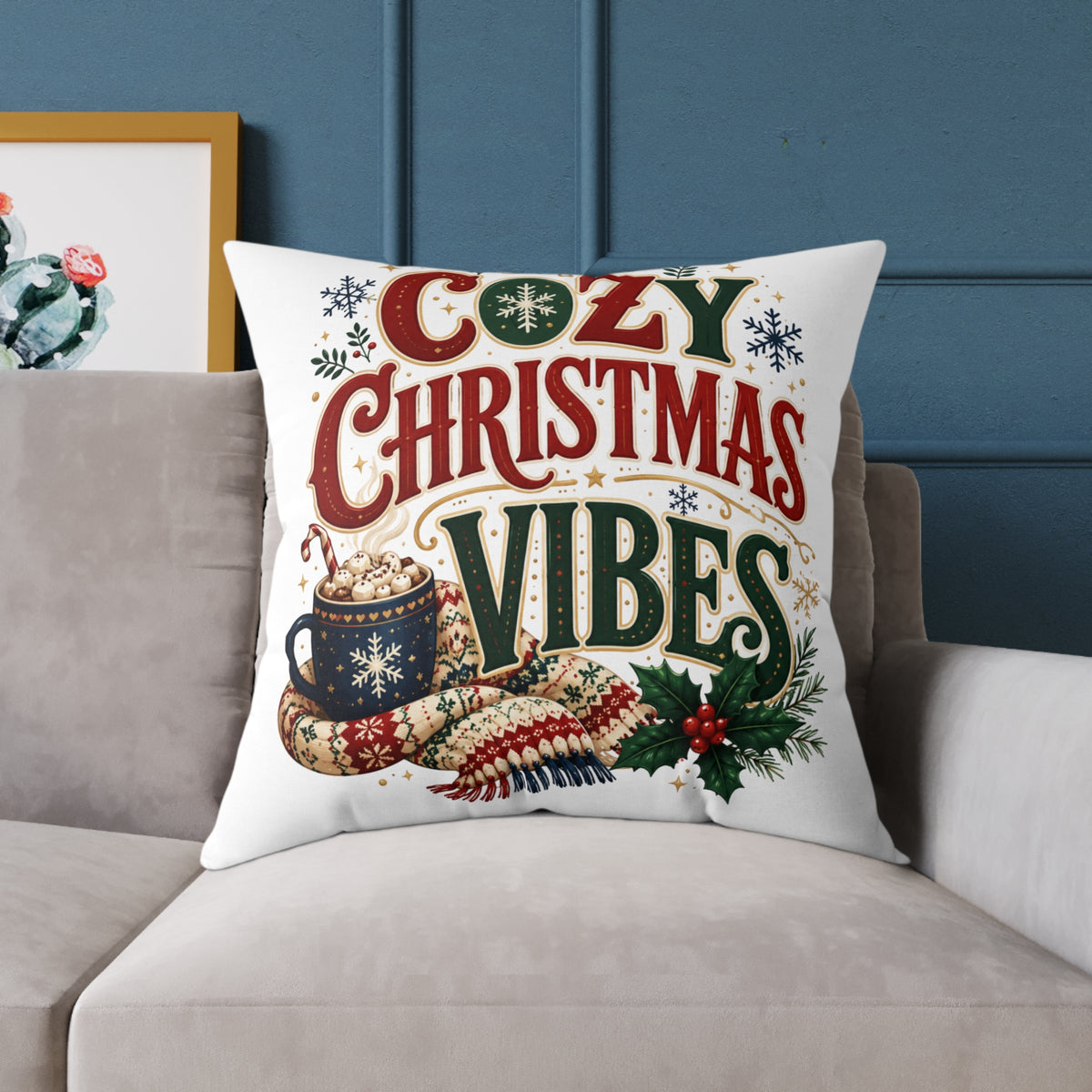 Cozy Christmas Vibes Pillow - Holiday Decorative Throw Cushion