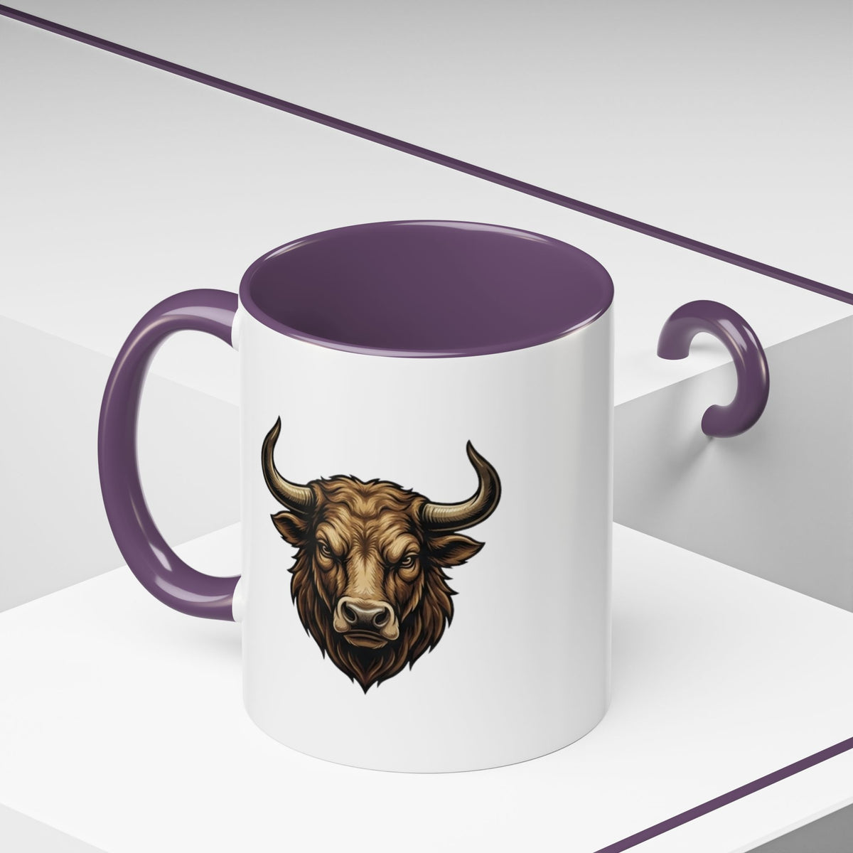 Taurus Bull Head Accent Coffee Mug — Rustic Bull Illustration Ceramic Mug