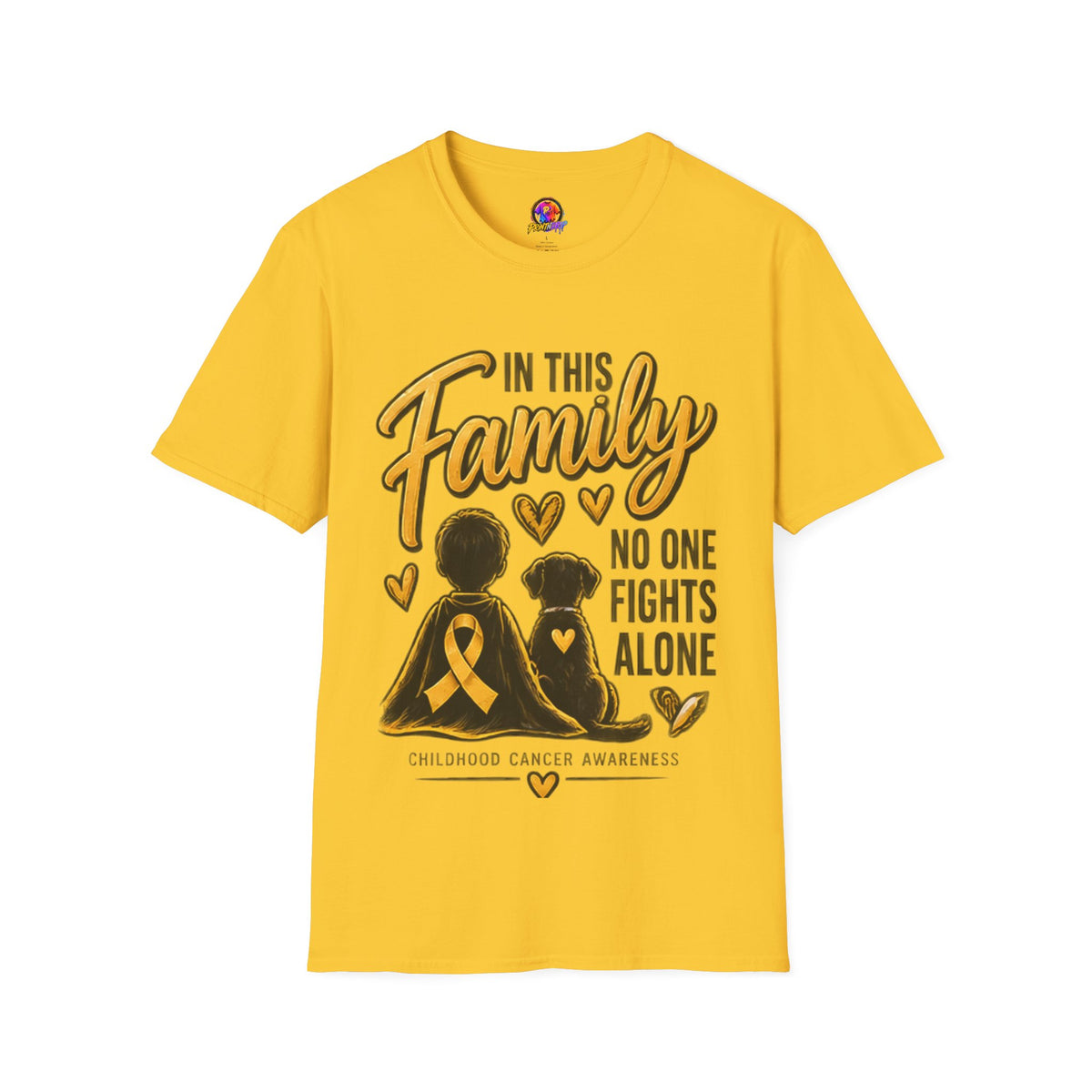 Childhood Cancer Awareness T-Shirt — "In This Family No One Fights Alone"