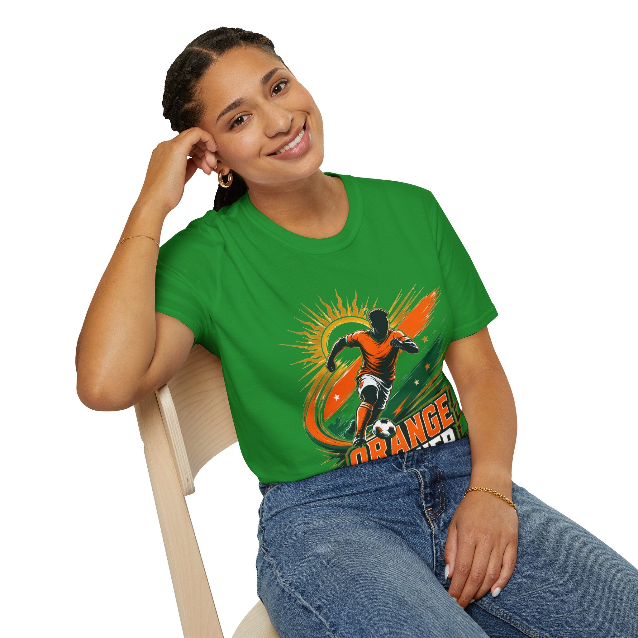 Côte d'Ivoire Orange Power Soccer T-Shirt — Dynamic Player Graphic Tee