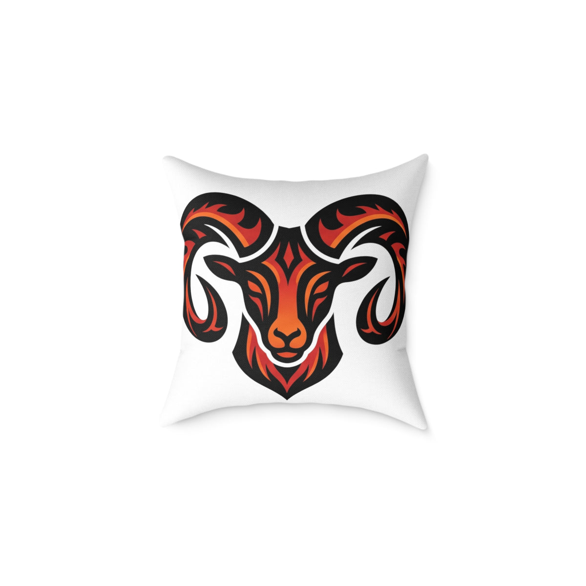 Aries Zodiac Ram Head Throw Pillow — Tribal Flame Goat Design Decorative Cushion
