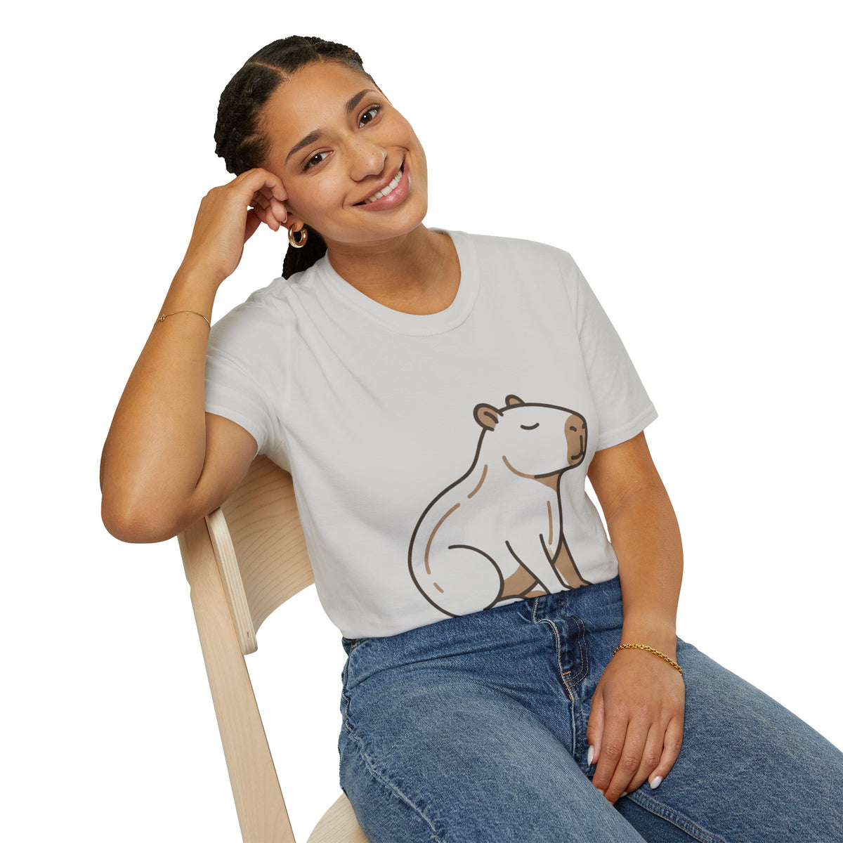 Cute Relaxed Capybara T-Shirt — Minimal Cartoon Capybara Graphic Tee