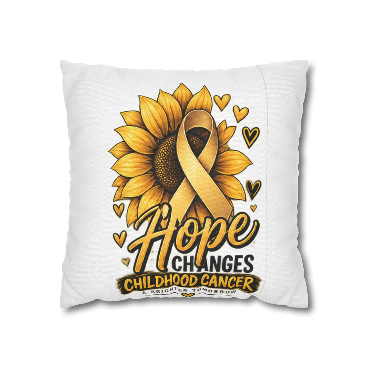 Childhood Cancer Awareness Pillow — "Hope Changes Childhood Cancer" Sunflower Ribbon Cushion