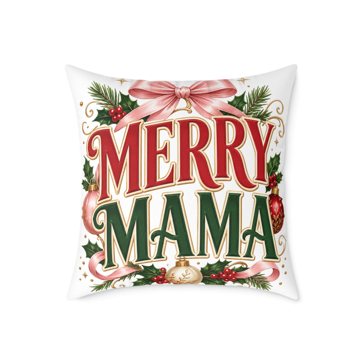 Merry Mama Christmas Pillow — Festive Holiday Decorative Throw Pillow for Moms