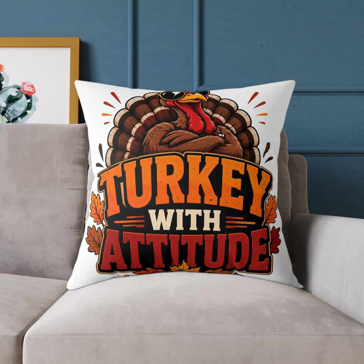 Thanksgiving Turkey With Attitude Throw Pillow — Funny Thanksgiving Decorative Pillow