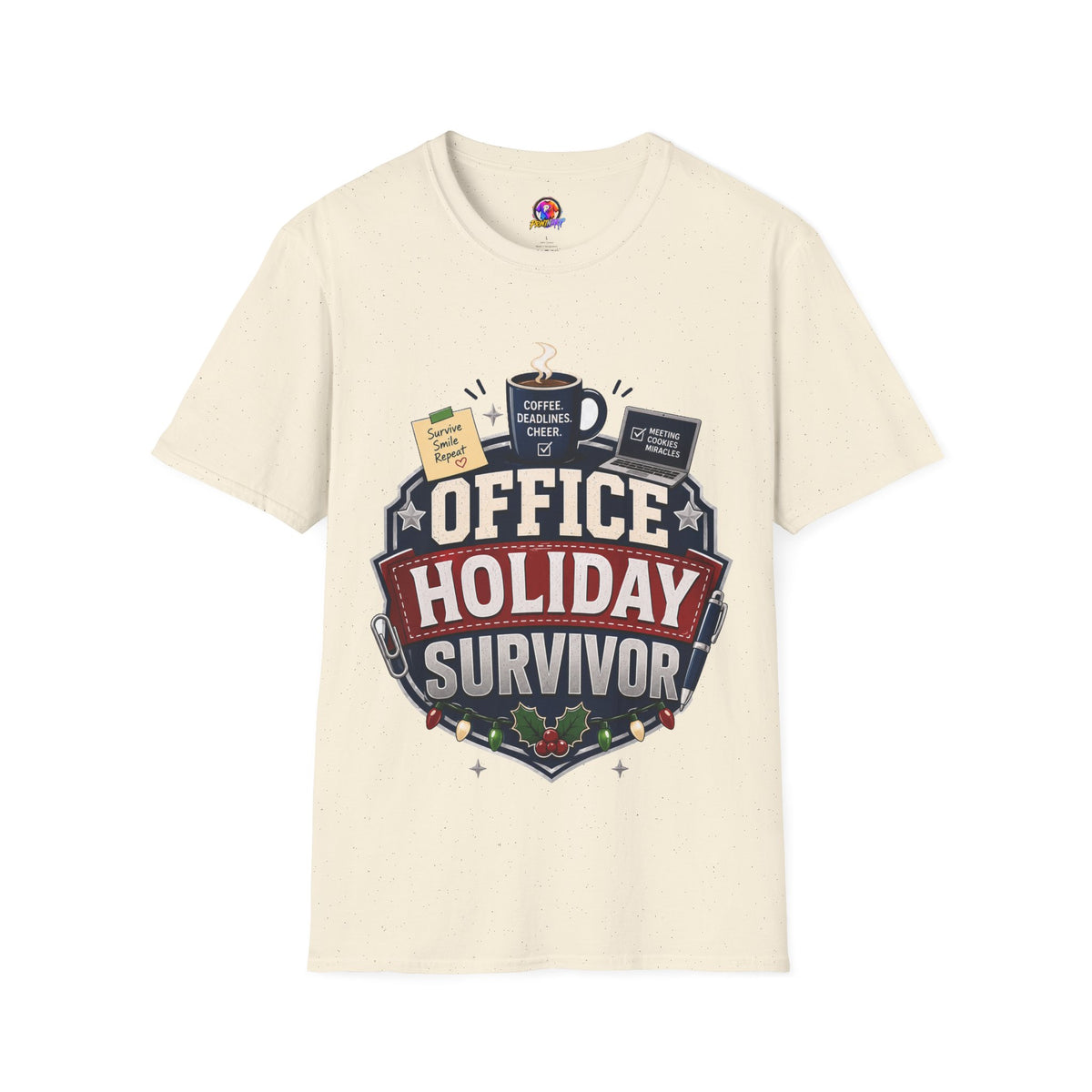 Office Holiday Survivor T-Shirt — Coffee, Deadlines & Cheer Work Shirt