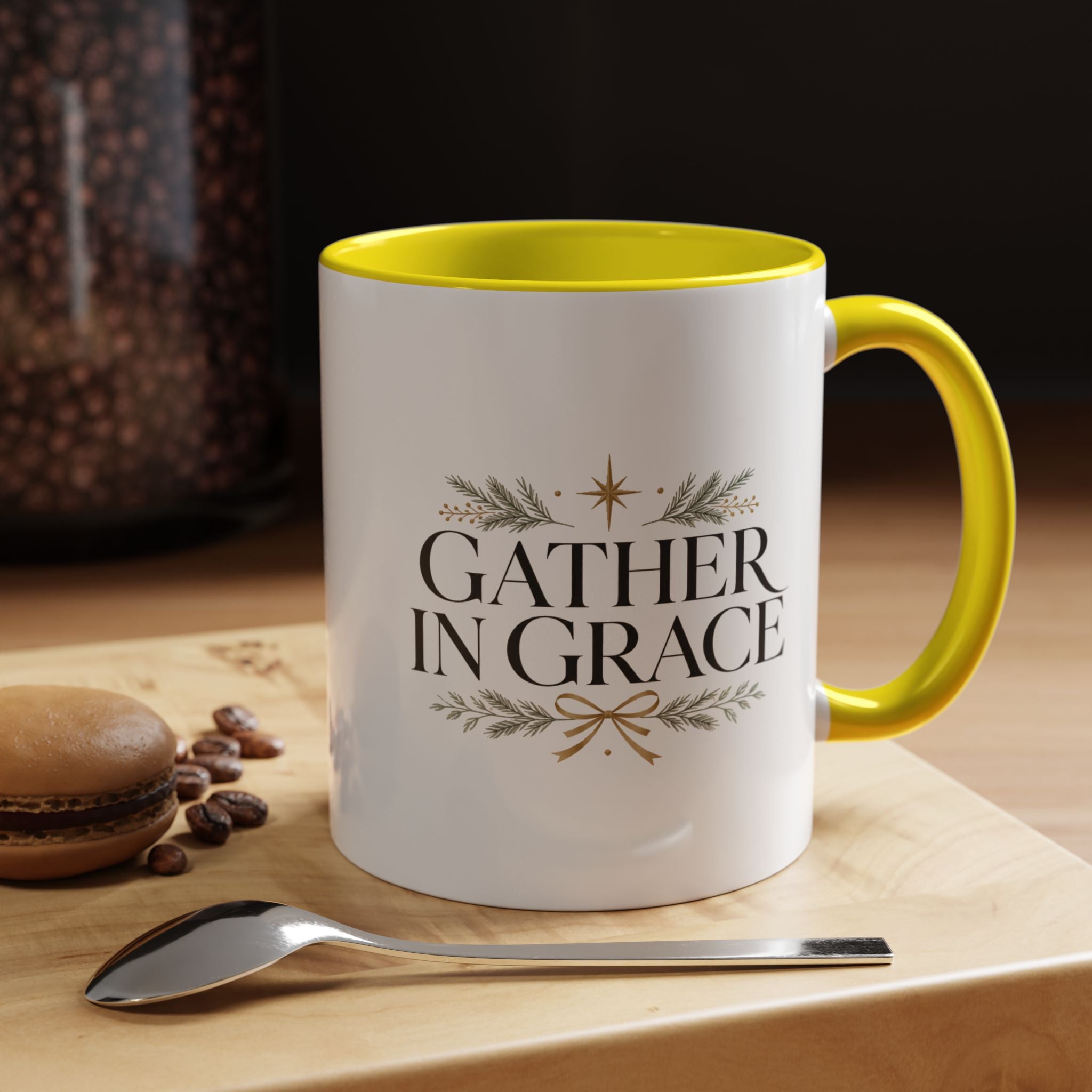 Christmas Gather in Grace Coffee Mug — Inspirational Holiday Accent Mug