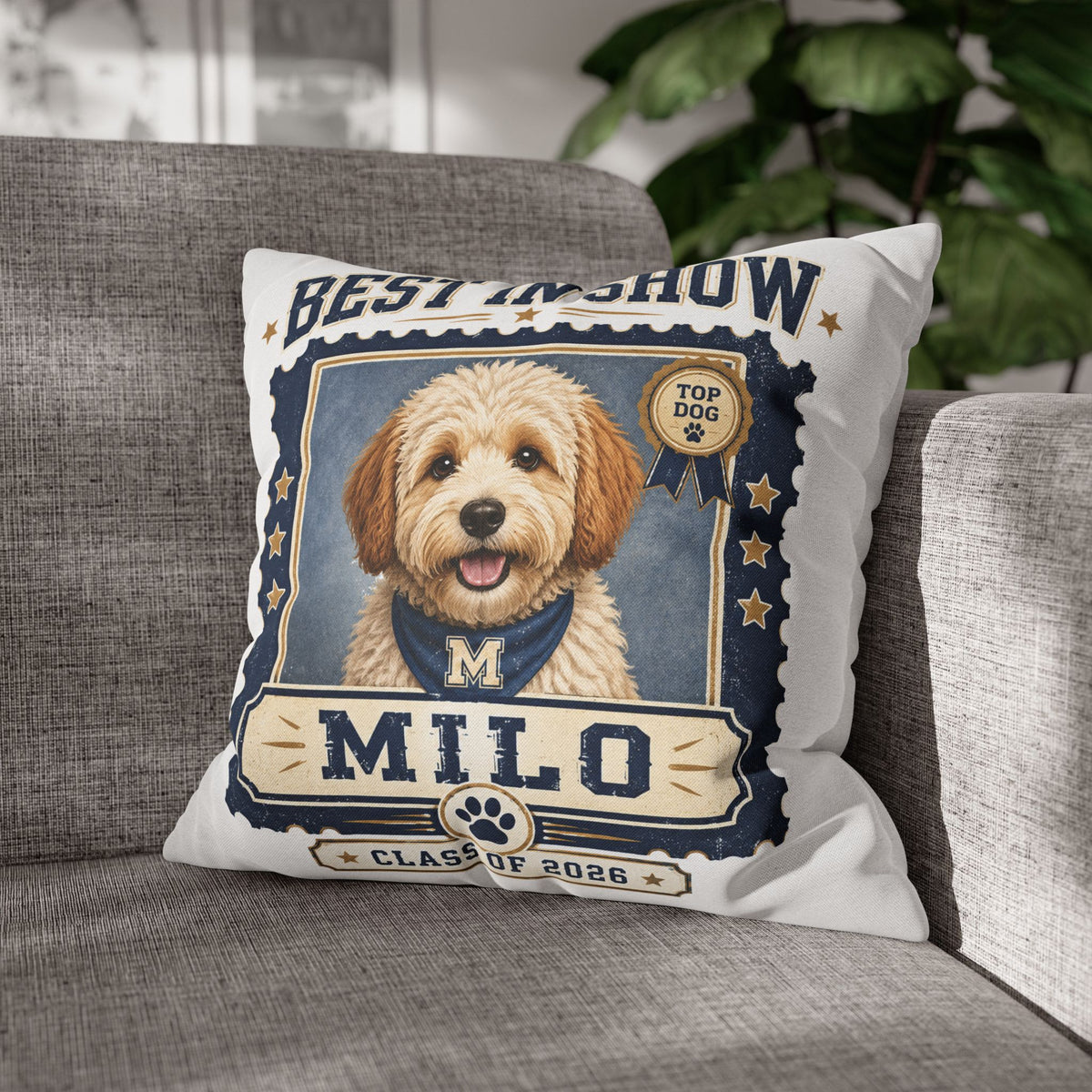 Best in Show Personalized Dog Pillowcase — "Milo" Class of 2026 Pet Decor Milo Bailey Dog Dad Mom