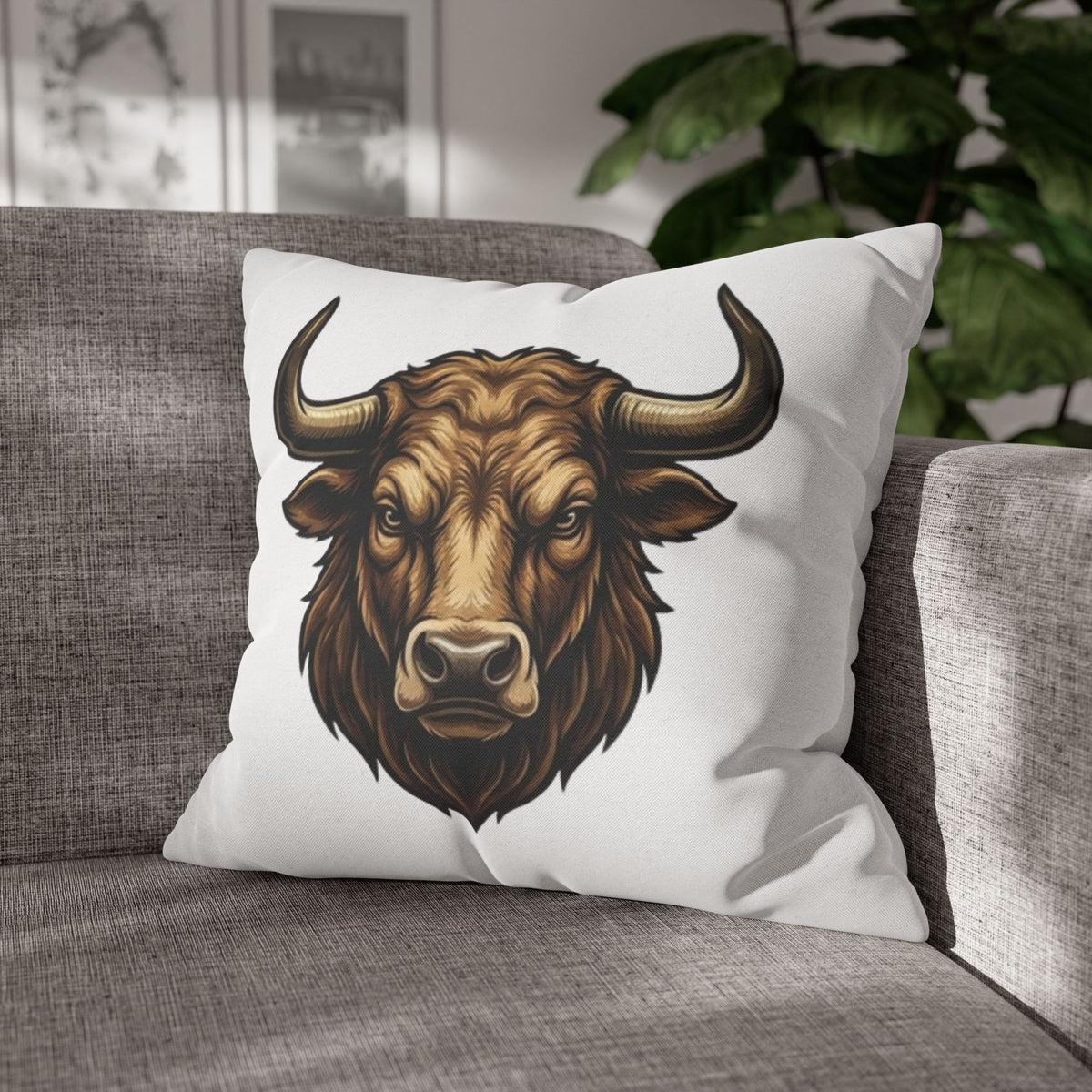 Taurus Bull Head Decorative Pillowcase — Rustic Farmhouse Toss Pillow Cover