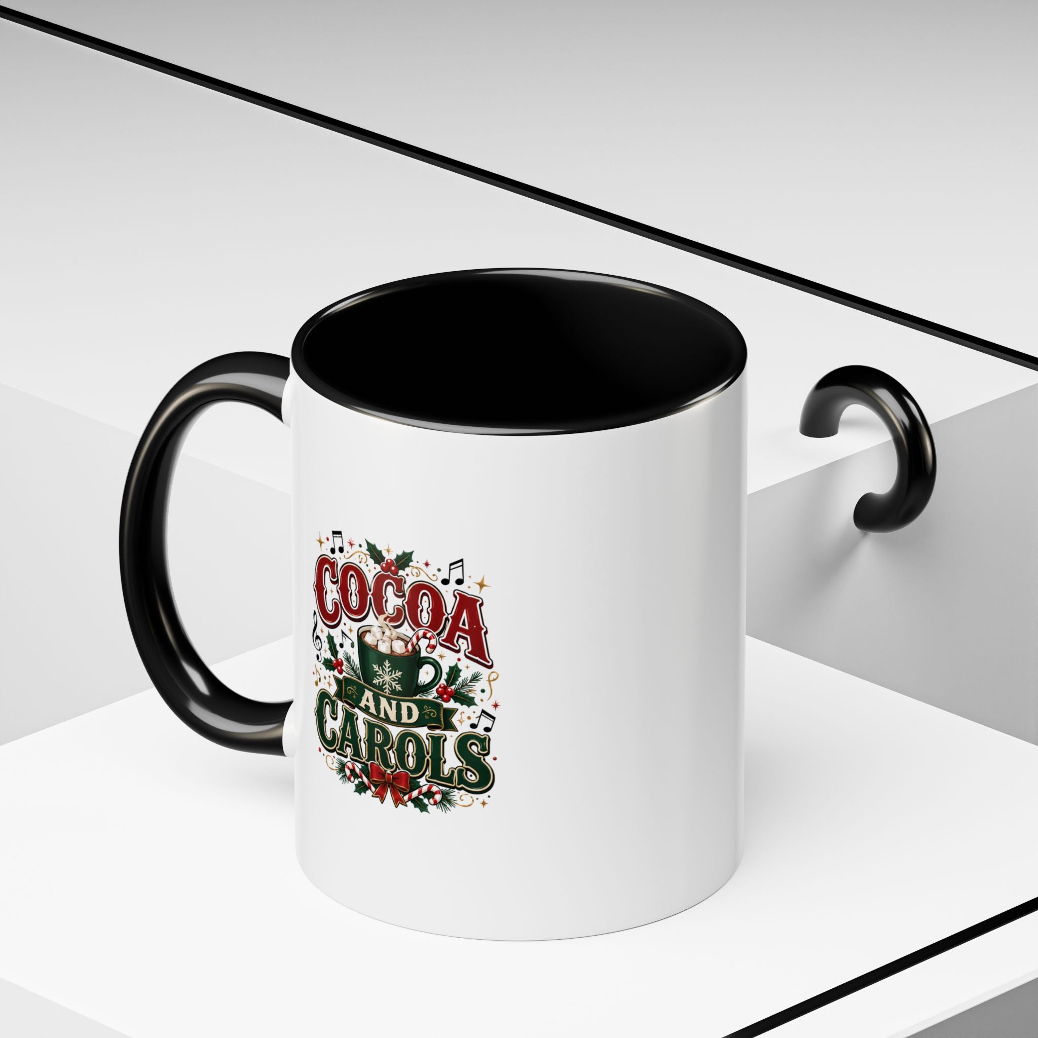 Cocoa and Carols Accent Coffee Mug — Holiday Christmas Cocoa Mug
